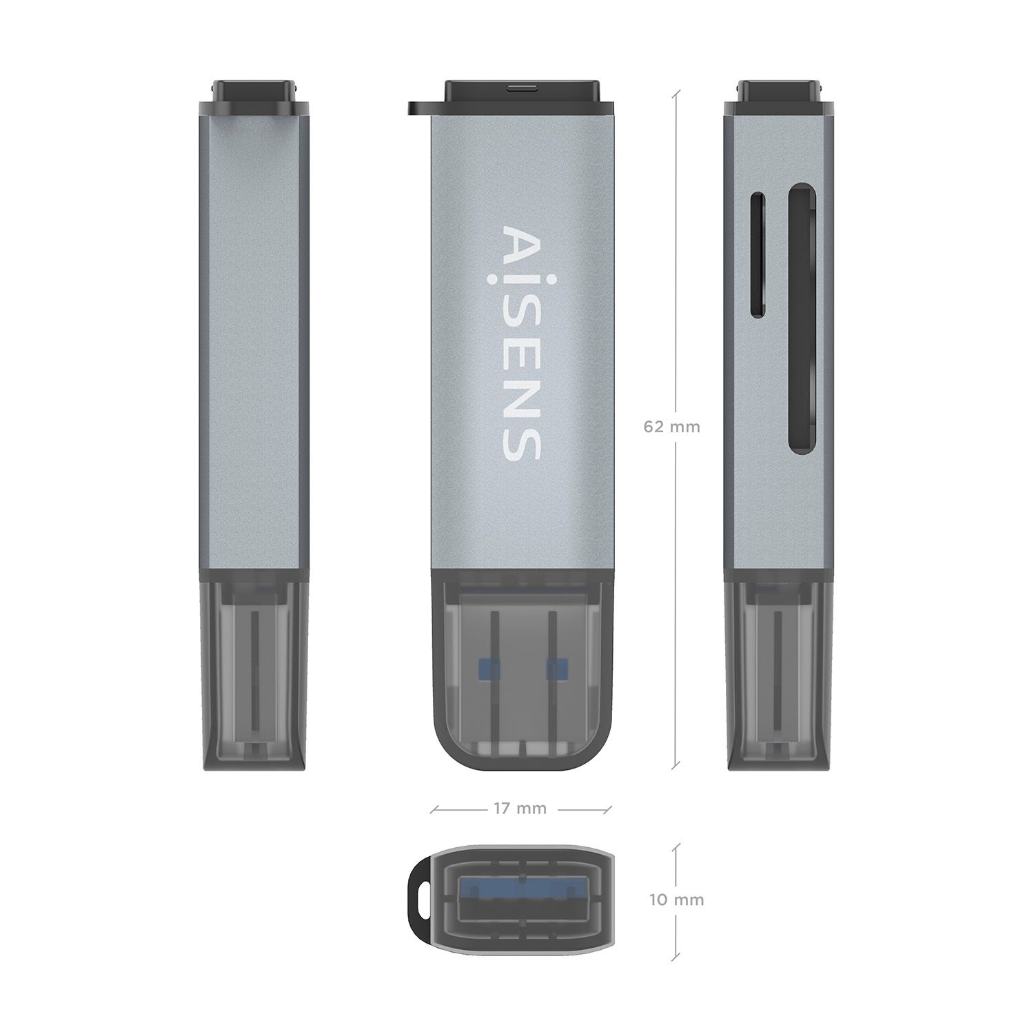 ASCR-2A09-GR - Lector Tarjetas AISENS USB-A 3.0 Gris (ASCR-2A09-GR)