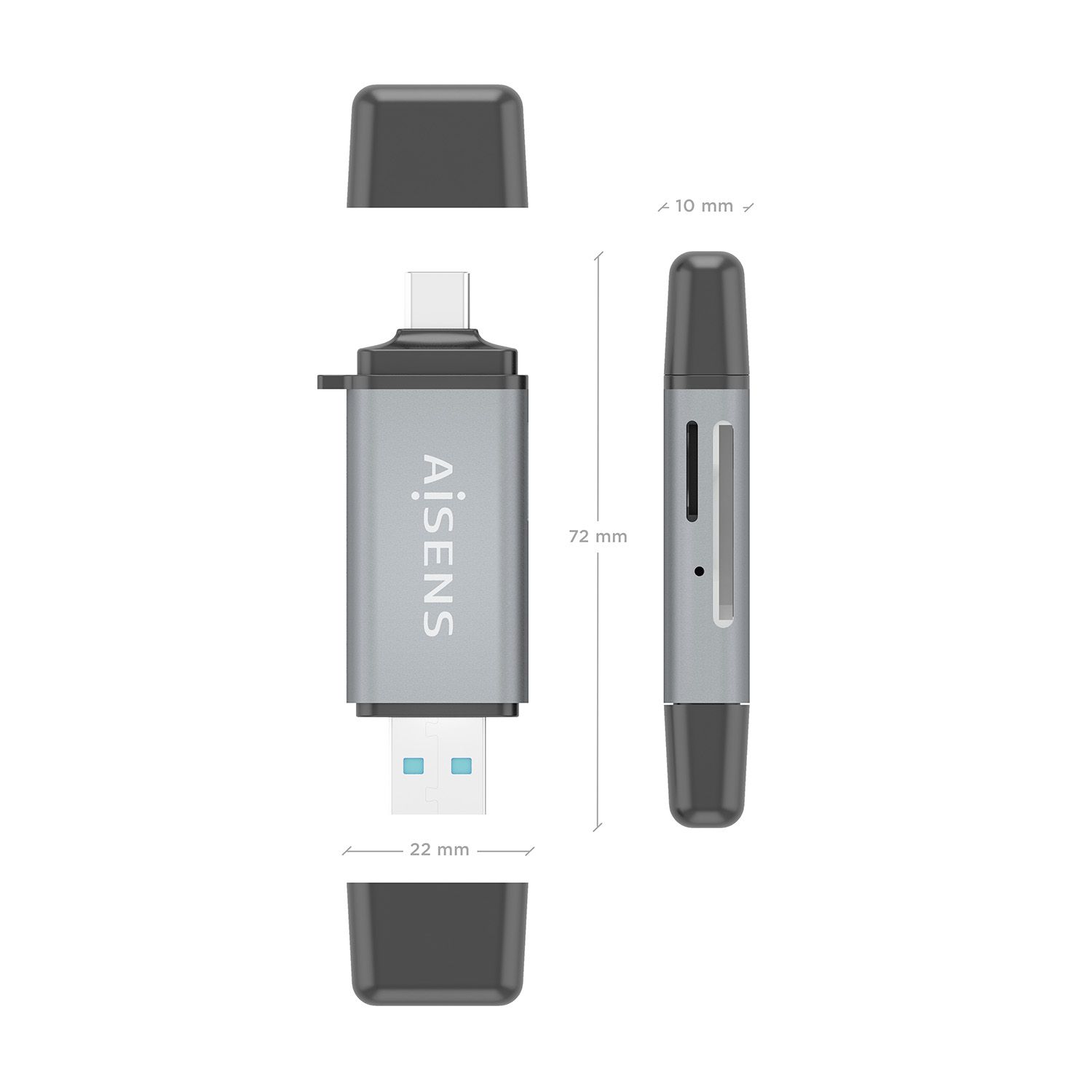 ASCR-2AC11-GR - Lector Tarjetas AISENS USB-A/C 3.0 Gris ASCR-2AC11-GR