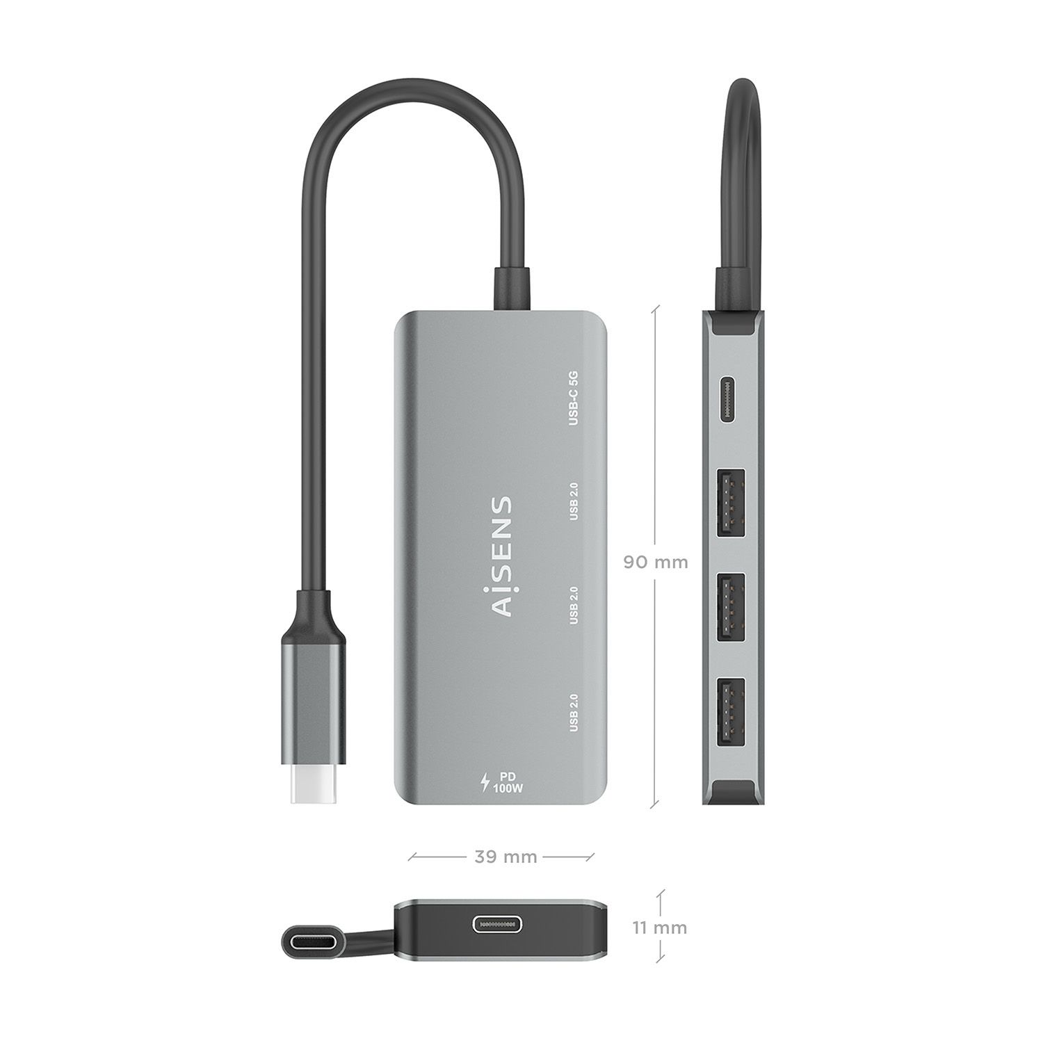 A109-0945 - Hub AISENS USB-C a 3xUSB 2.0 PD 100W Gris (A109-0945)