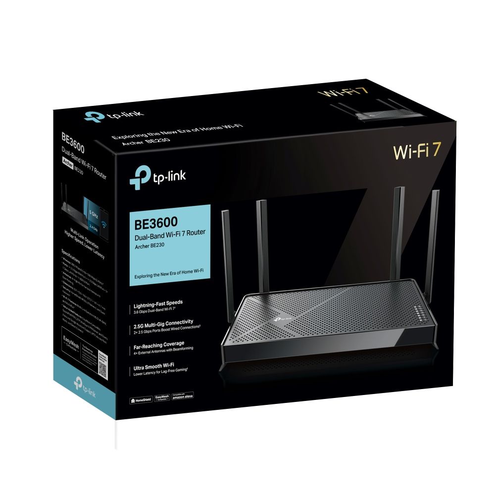 ARCHER BE230 - Router TP-Link BE3600 WiFi 7 DualBand 1xUSB-A 3.0 5xRJ45 Ethernet 2.5 GbE 4 Antenas Externas Negro (ARCHER BE230)