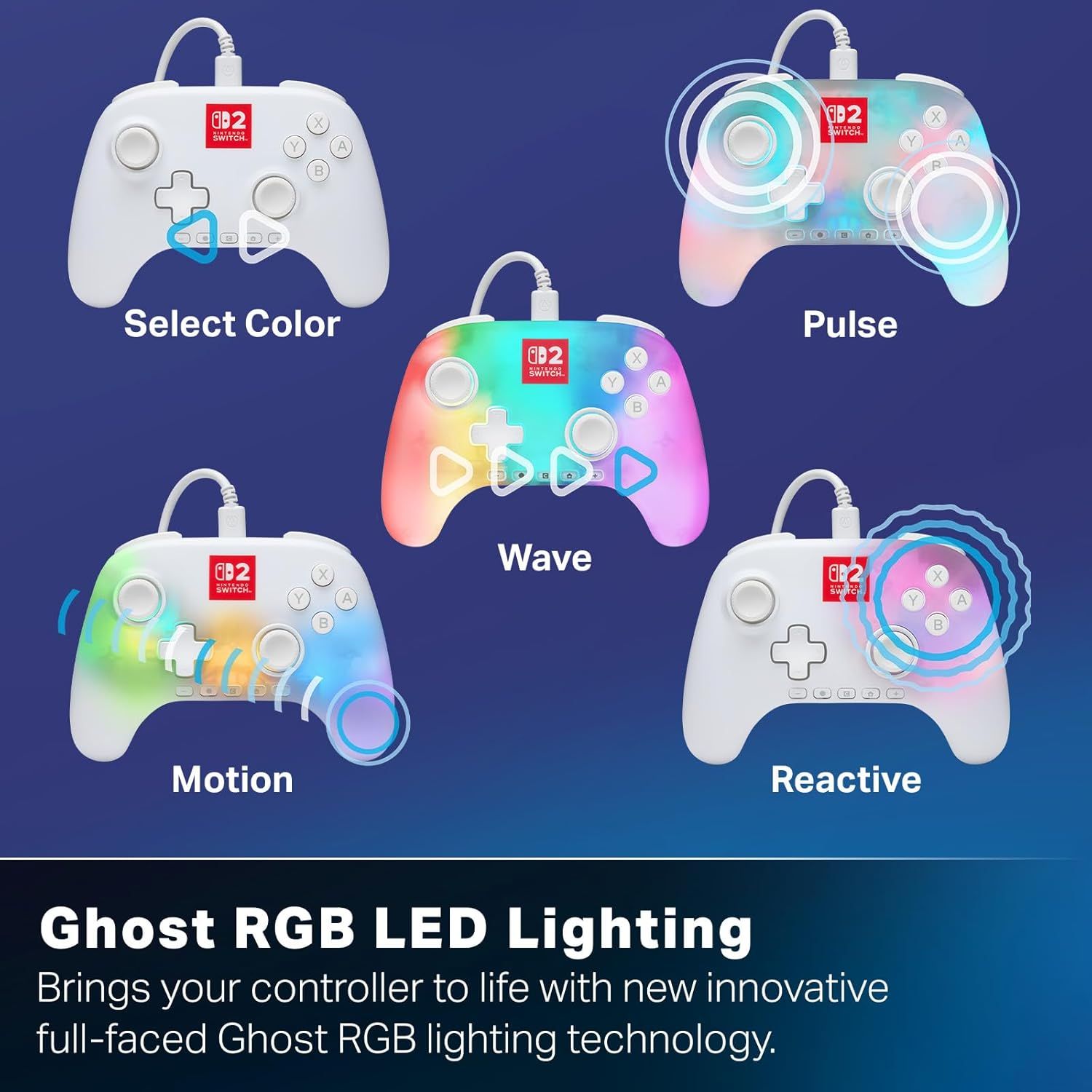 NSGP0524-01 - GamePad PowerANintendo Switch 2 Lumectra Blanco Cable USB-C 3m Iluminaci�n RGB (NSGP0524-01)