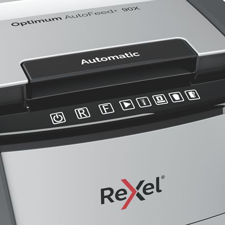 2020090XEU - Destructora Rexel Optimum AutoFeed 90X Papel/Tarjetas de Crdito/Grapas/Clips Corte en Partculas P-4 34L Negra/Gris (2020090XEU)
