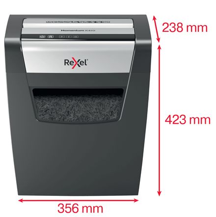 2104571EU - Destructora Rexel Momentum X410 Papel/Grapas/Clips Corte Cruzado P-4 23L Negra/Gris (2104571EU)