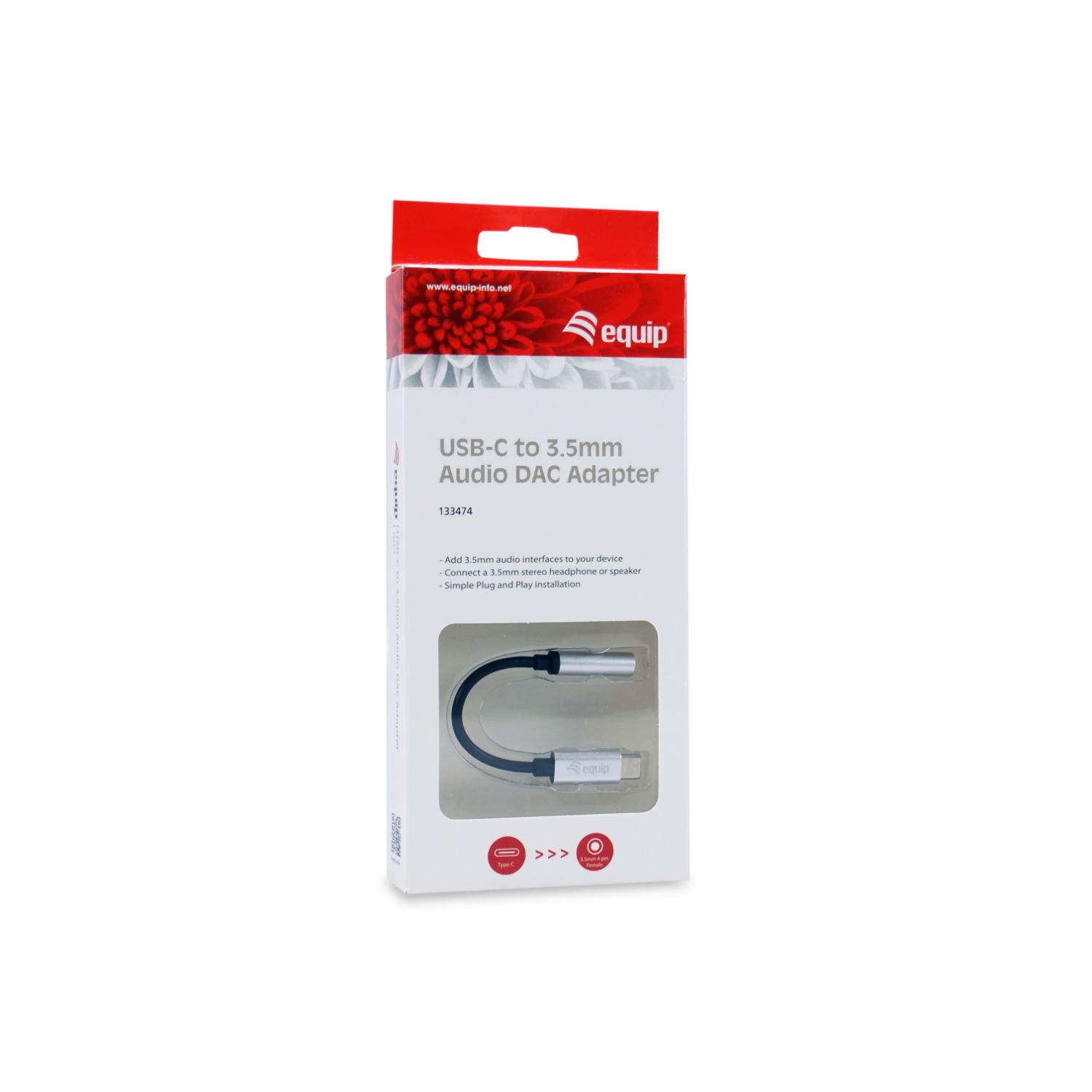 EQ133474 - Adaptador EQUIP USB-C/M a 3.5mm/H 0.15m Negro/Plata (EQ133474)