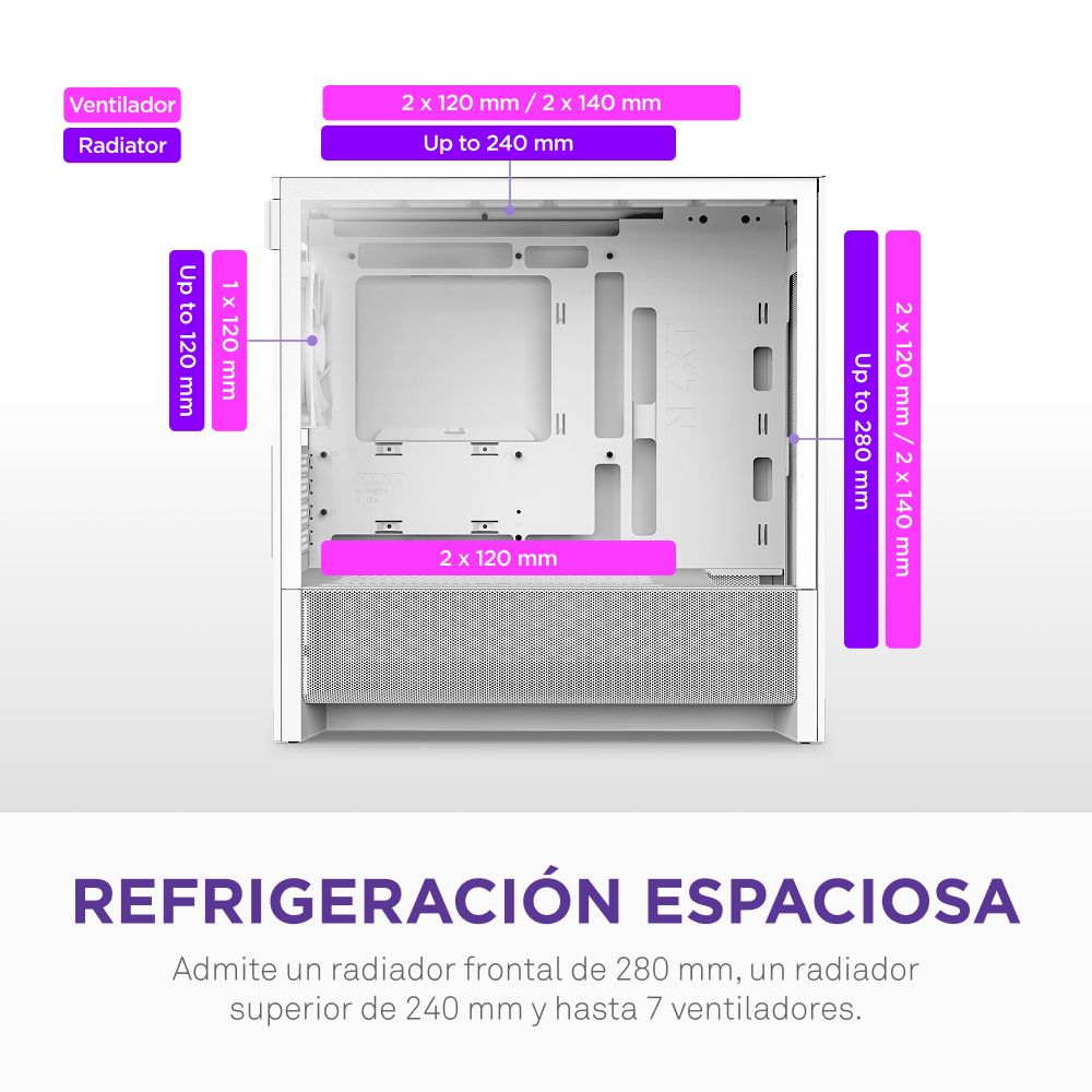 CC-H31FW-01 - Caja NZXT H3 Flow Panel Lateral de Cristal Templado 1xUSB-A 3.0 1xUSB-C 3.1 mATX Mini-ITX Blanca (CC-H31FW-01)