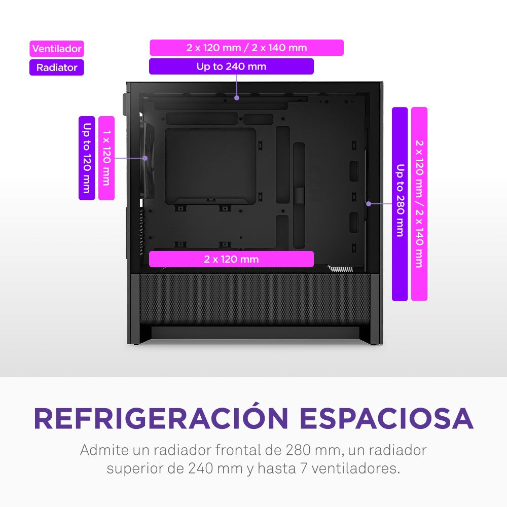 CC-H31FB-01 - Caja NZXT H3 Flow Panel Lateral de Cristal Templado 1xUSB-A 3.0 1xUSB-C 3.1 mATX Mini-ITX Negra (CC-H31FB-01)