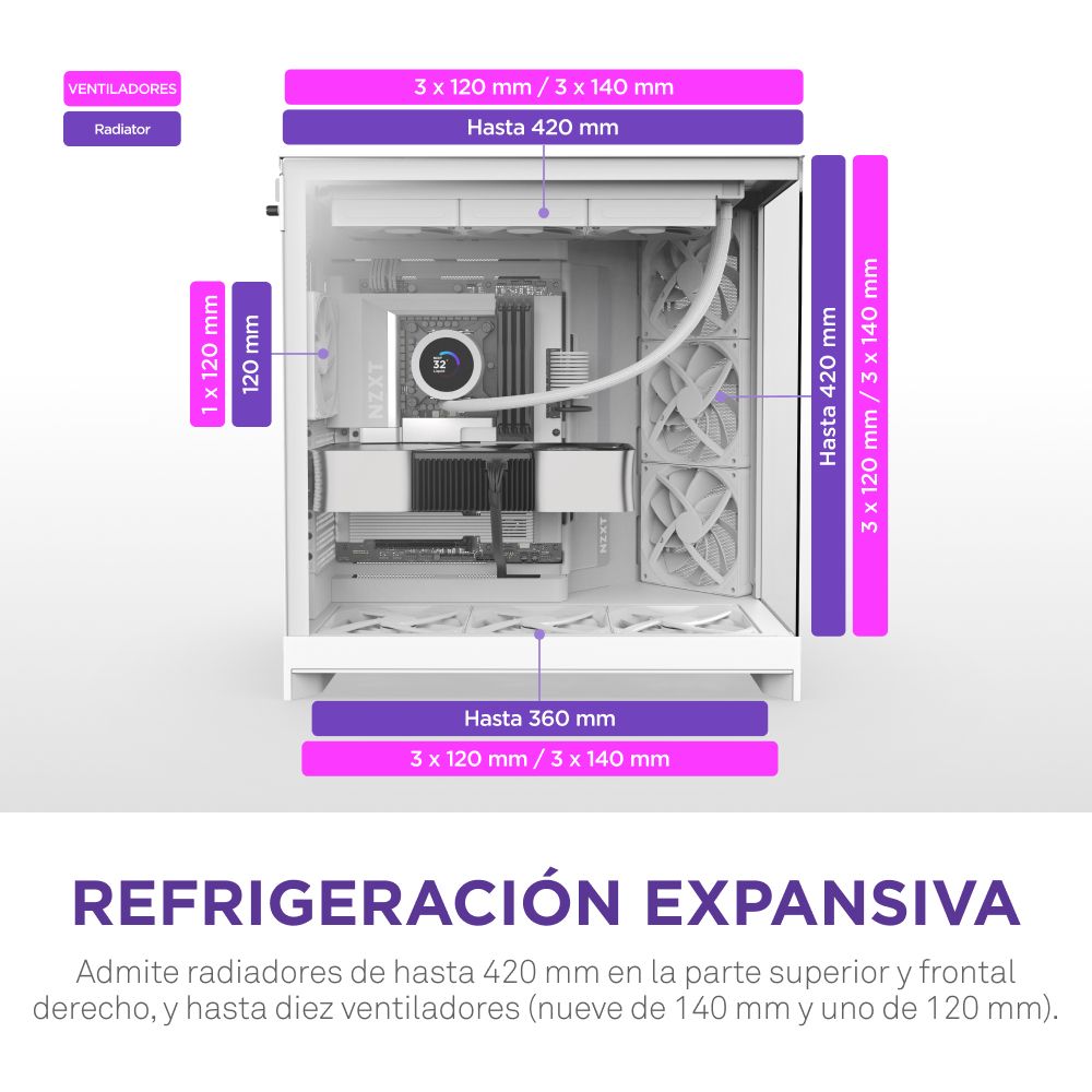 CM-H92FW-01 - Caja Gaming NZXT H9 Flow Panel Lateral de Cristal Templado 2xUSB-A 3.0 1xUSB-C 3.1 ATX EATX mATX Mini-ITX Blanca (CM-H92FW-01)