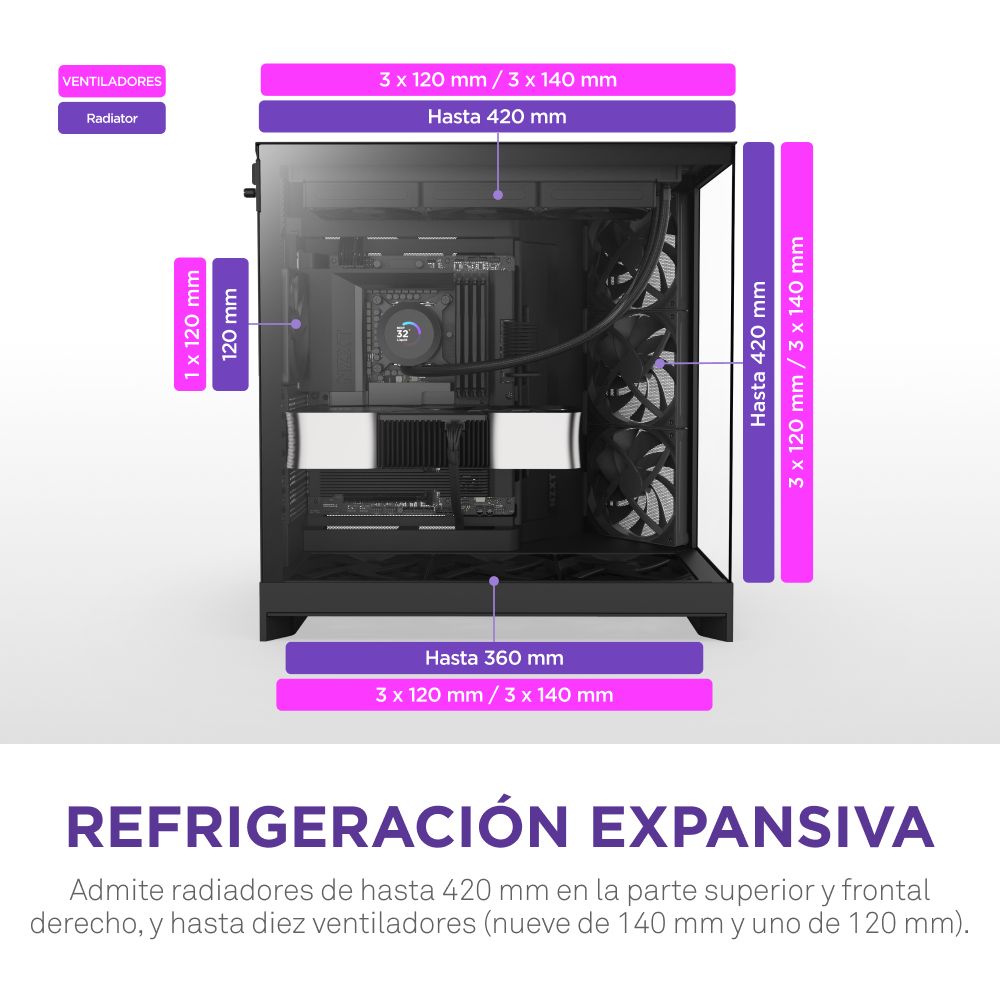 CM-H92FB-01 - Caja Gaming NZXT H9 Flow Panel Lateral de Cristal Templado 2xUSB-A 3.0 1xUSB-C 3.1 ATX EATX mATX Mini-ITX Negra (CM-H92FB-01)