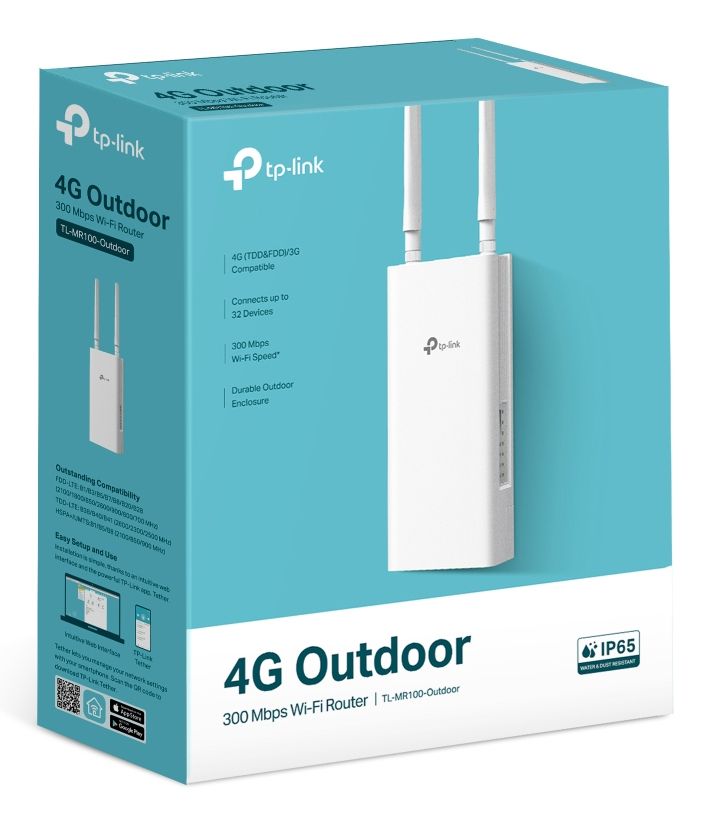 TL-MR100-Outdoor - Router TP-Link 300Mbps WiFi 4 1xRJ45 Ethernet 10/100 4G 2 Antenas Externas Blanco (TL-MR100-Outdoor)
