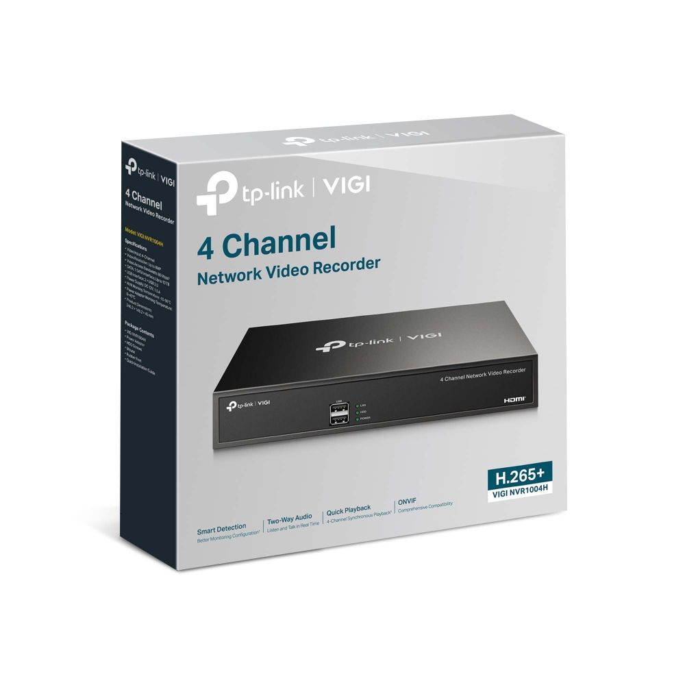 VIGI NVR1004H - Videograbador TP-Link 4K 4 Canales 2xUSB 2.0 1xVGA 1xHDMI 1xRJ45 PoE Negro (VIGI NVR1004H)