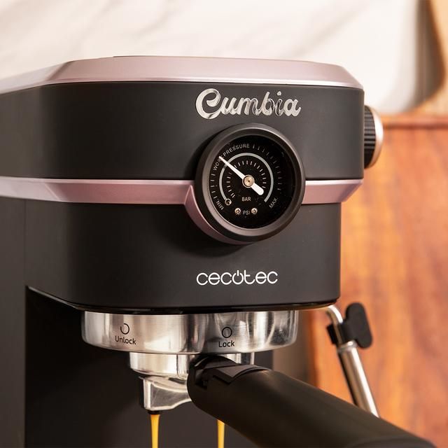 01574 - Cafetera Express Cecotec Cafelizzia 890 Rose Pro, sistema calentamiento por thermoblock, 20 bares, modo Auto para 1 y 2 cafs, vaporizador orientable, conducto de agua para infusiones y manmetro para medir la presin. (01574)