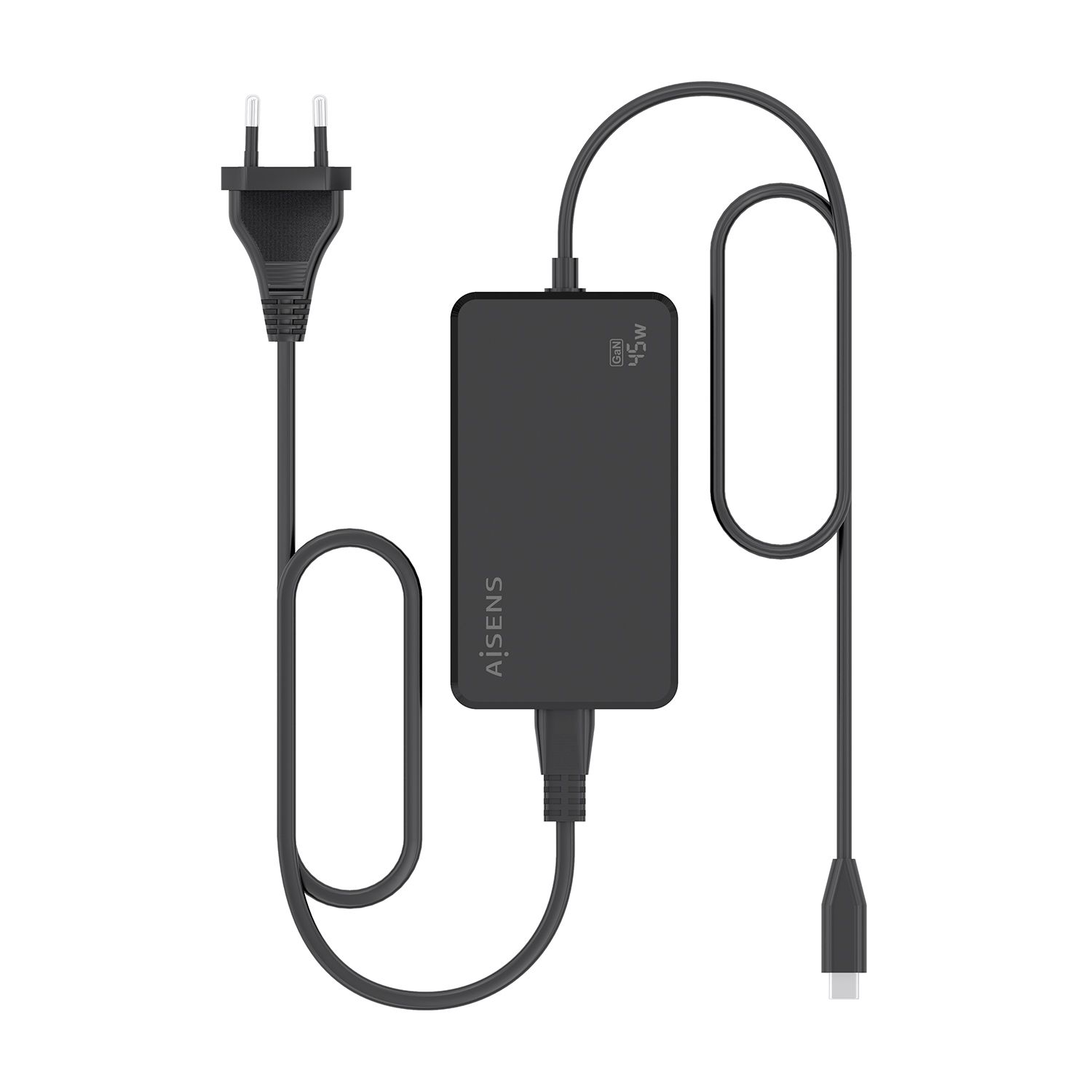 ASCH-1PD45D067-BK - Cargador AISENS Sobremesa GaN 45W PD3.0 1xUSB-C Cable DC 1.8m Negro(ASCH-1PD45D067-BK)