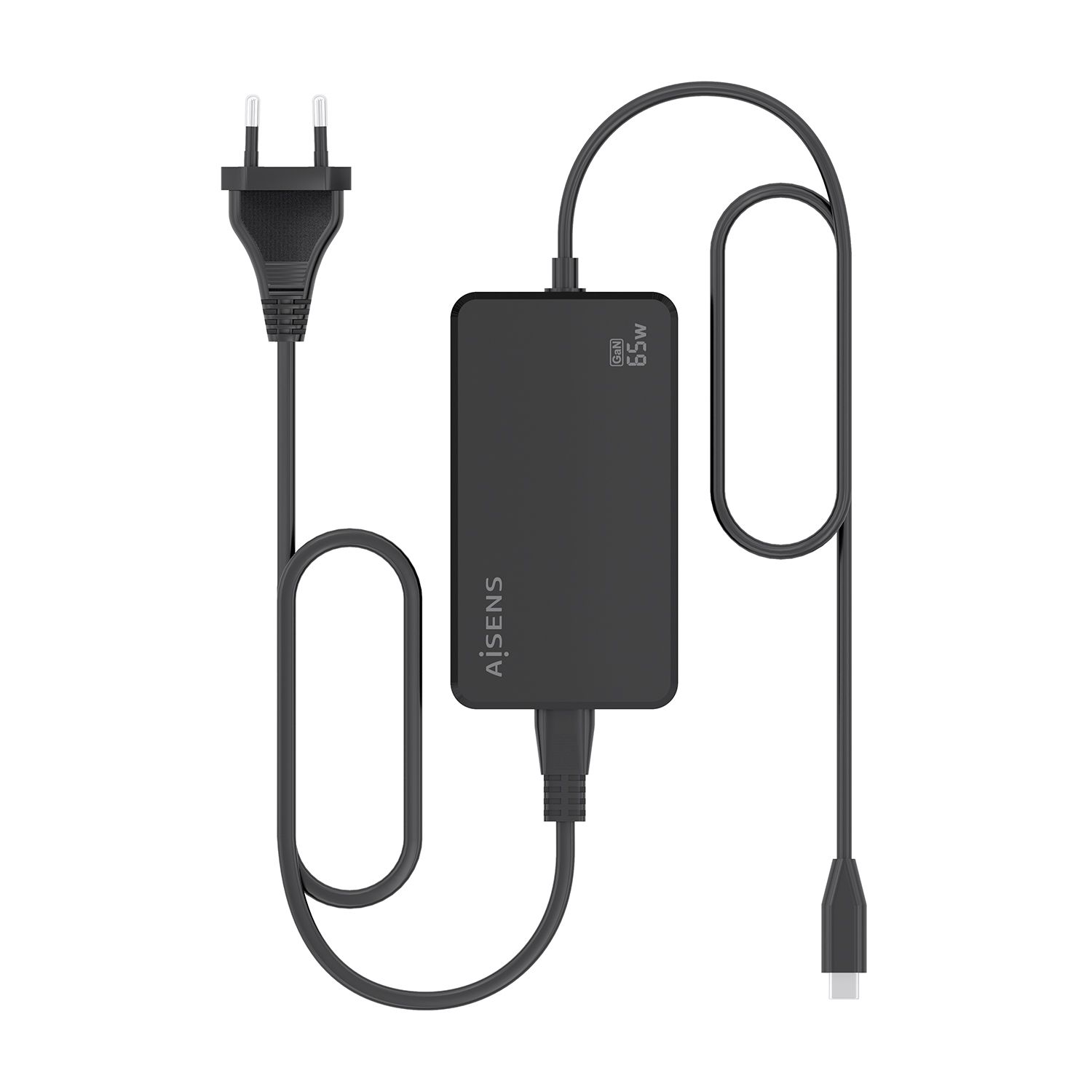 ASCH-1PD65D068-BK - Cargador Sobremesa Aisens GaN 65W PD3.0 1xUsb-C, cable DC 1.8m, Negro(ASCH-1PD65D068-BK)