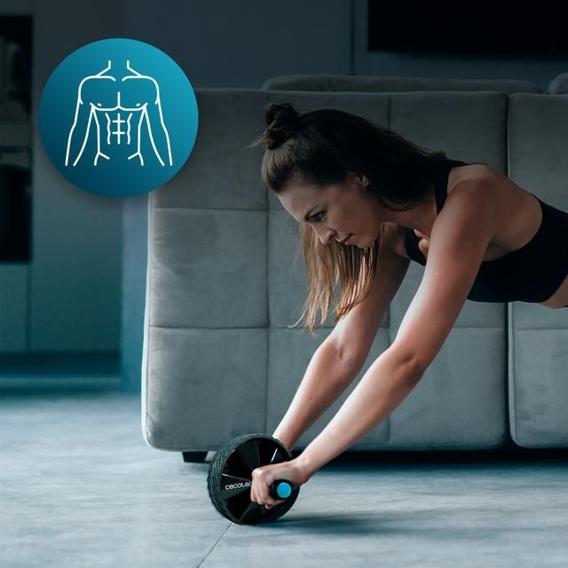 07124 - Rueda abdominal CECOTEC DrumFit AB Wheel, para ejercitar el core y los msculos abdominales. Diseada con recubrimiento exterior de goma para una mayor adherencia y estabilidad. Con agarres acolchados y antideslizantes. Incluye esterilla de goma. (07124)