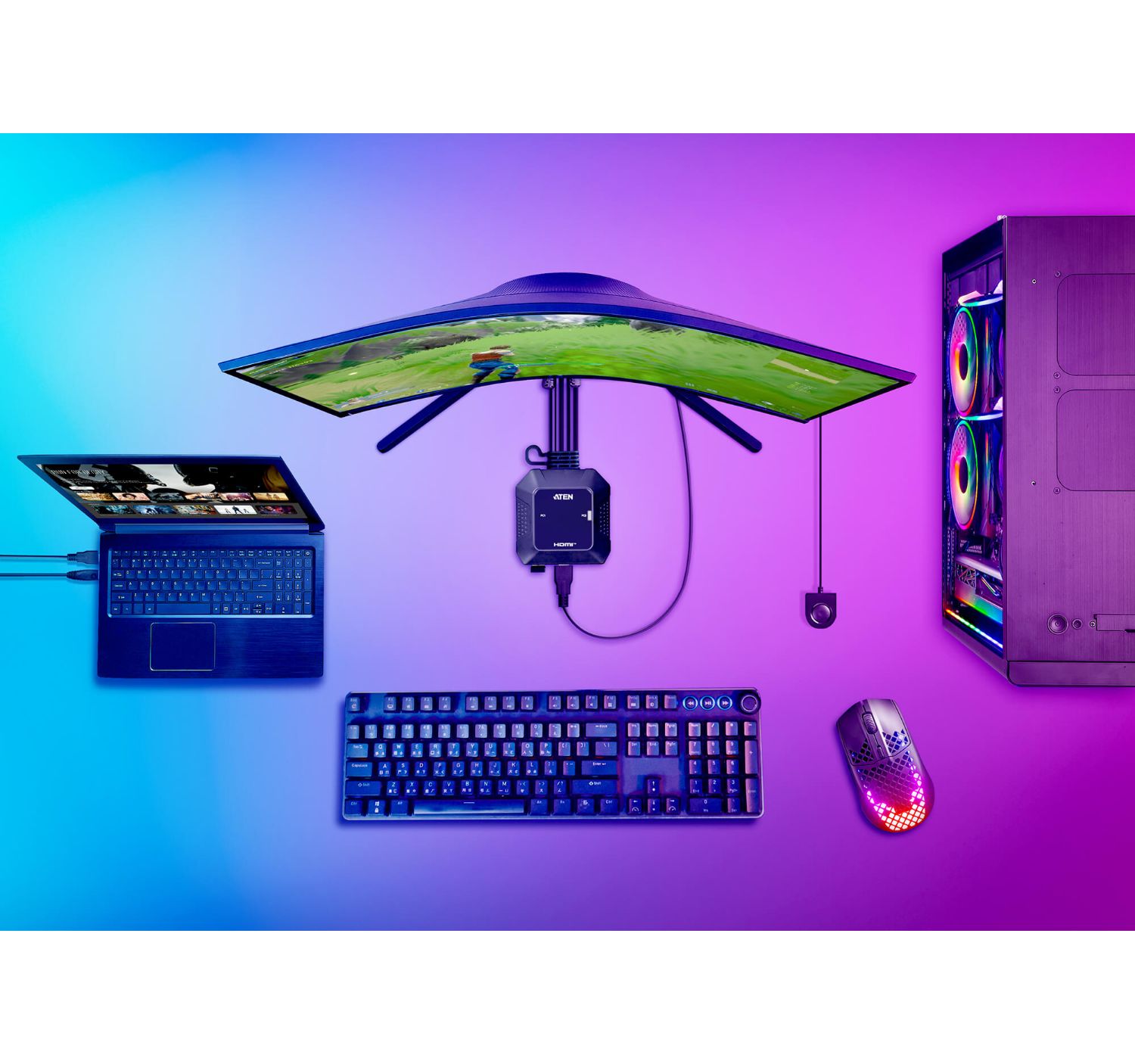 CS22H-AT - Switch KVM Aten 2p/HDMI 4K/Usb/Audio/ Cables Integrados. Opcion de elegir puerto remoto. (CS22H-AT)