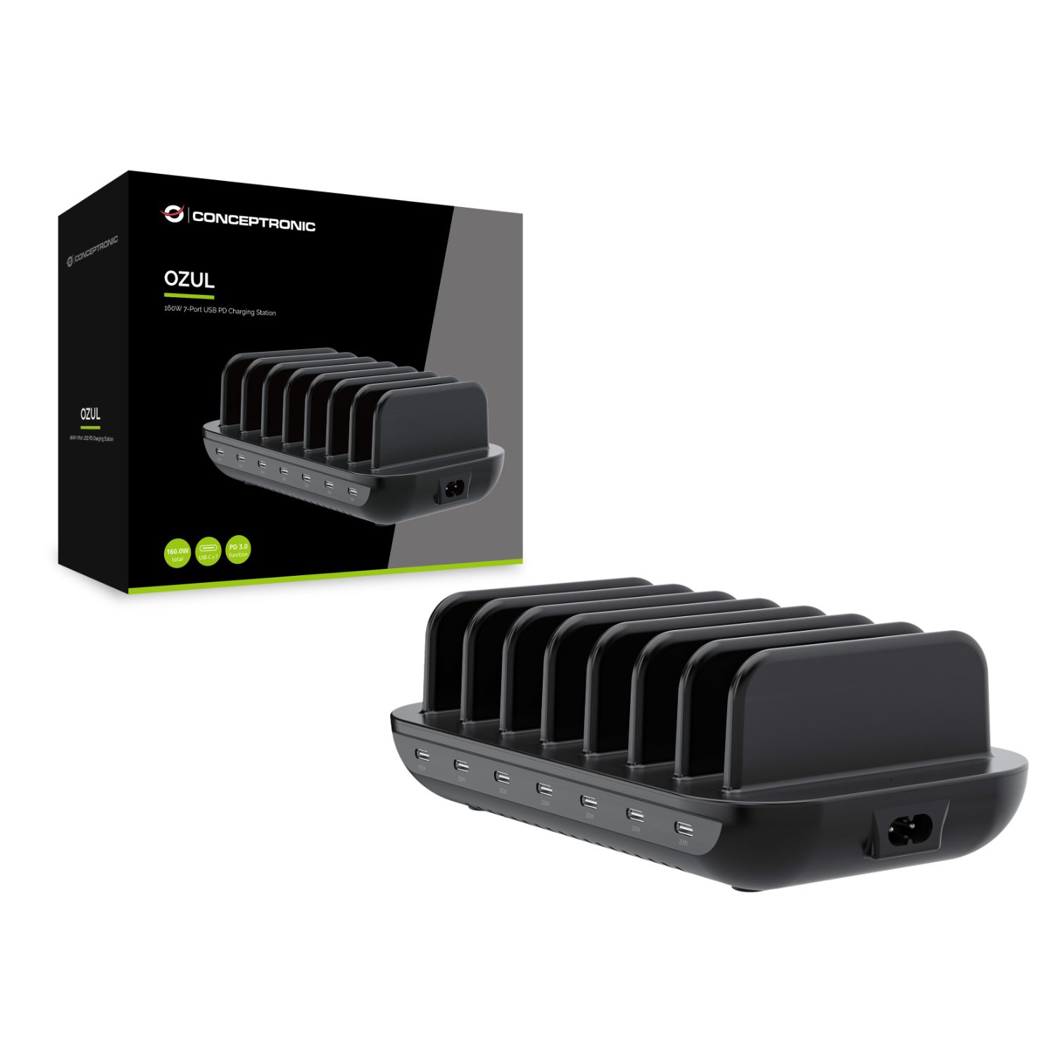 OZUL07B - Cargador CONCEPTRONIC 160W PD 3.0 7xUSB-C Negro (OZUL07B)
