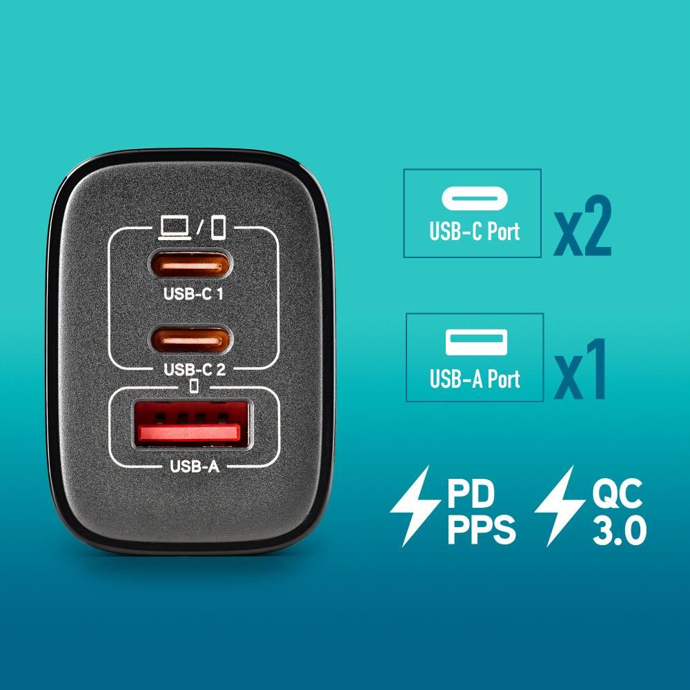 ERA65WBLACK - Cargador de Pared NGS Era 65W 2Usb-C 1Usb-A Negro (ERA65WBLACK)