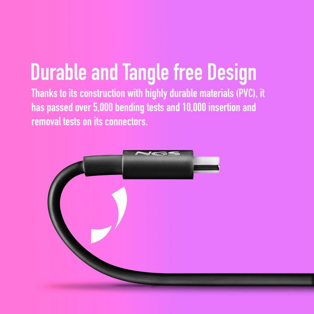 ZYRO60W-1BLACK - Cable NGS Usb-C a Usb-C 1m carga rpida de dispositivos de hasta 60W, Negro (ZYRO60W-1BLACK)