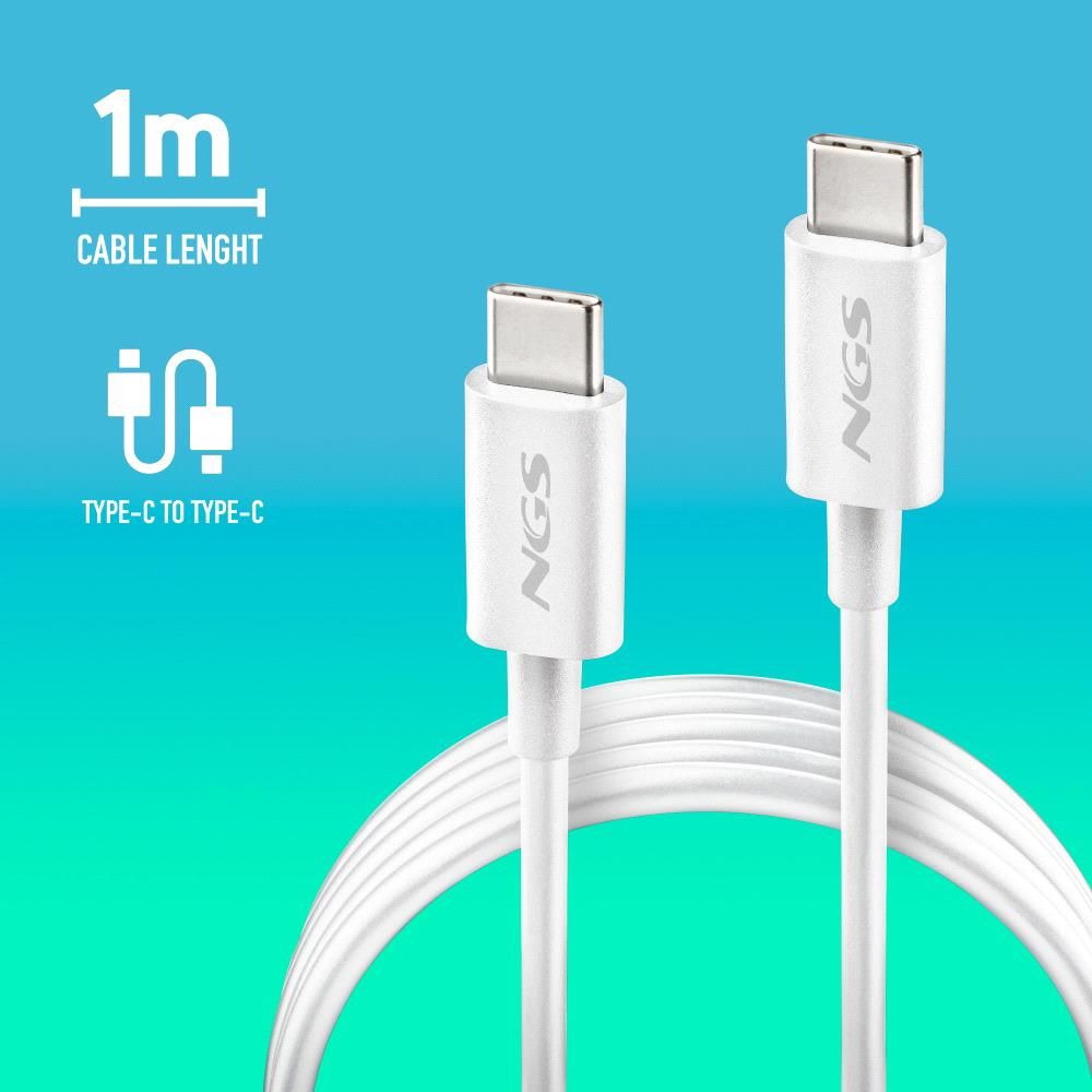 ZYRO60W-1WHITE - Cable NGS Usb-C A Usb-C 1m, carga rpida de dispositivos de hasta 60W. Blanco (ZYRO60W-1WHITE)