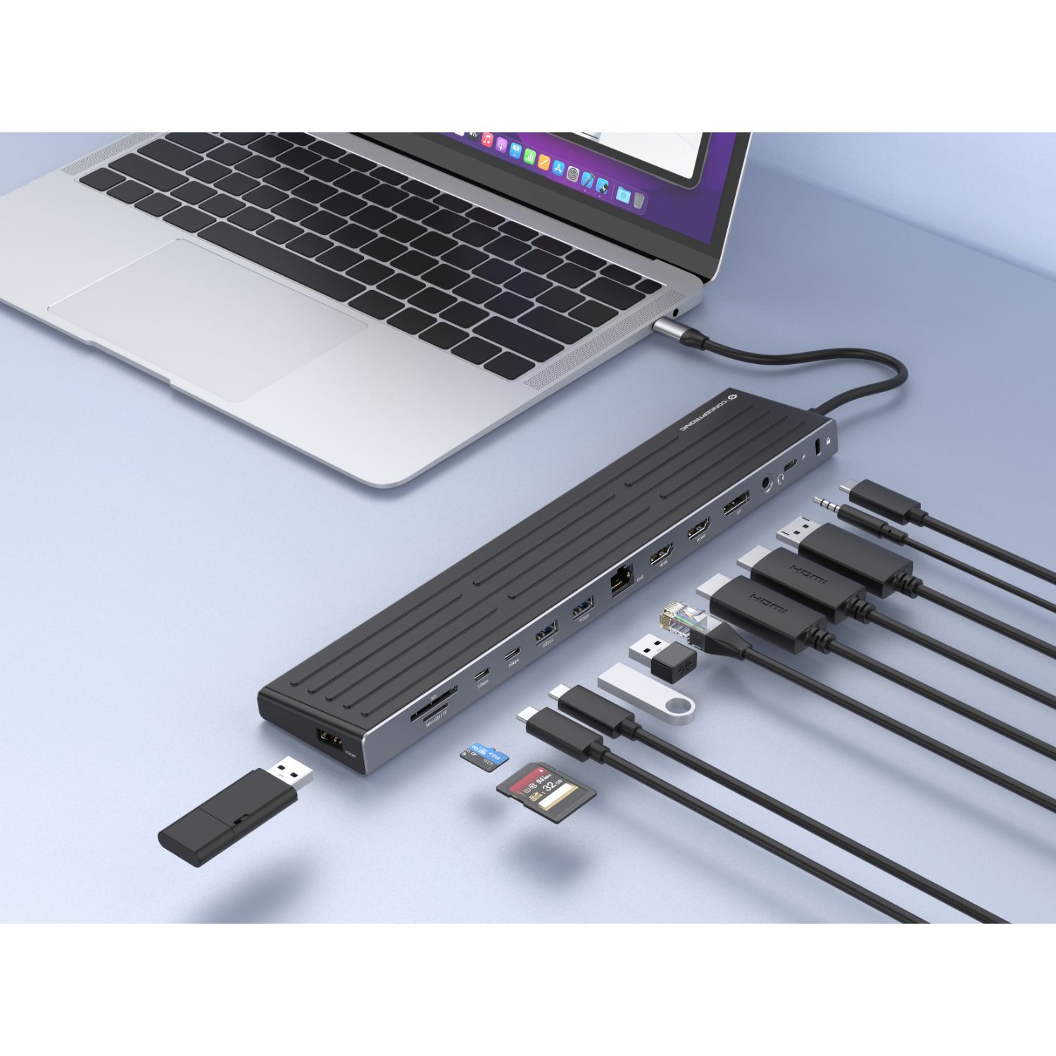 DONN32B - Docking Station CONCEPTRONIC USB-C 3.0 a 3xUSB-A/2xUSB-C PD 300W/2xHDMI 2.0/1xDP 1.2/RJ45 4K UHD Ethernet GbE Gris/Plata (DONN32B)