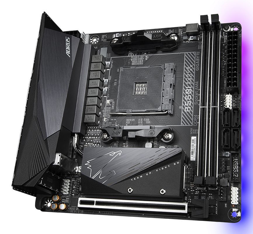 GAB55IAPW-00-G - Placa base GIGABYTE B550I AORUS PRO AX: (AM4) 2DDR4 M.2 SATA3 USB-A USB-C USB 4.0 DP HDMI RJ45 Mini ITX 7.1 WiFi 6E Bluetooth 5.3 Ethernet 2.5GbE
