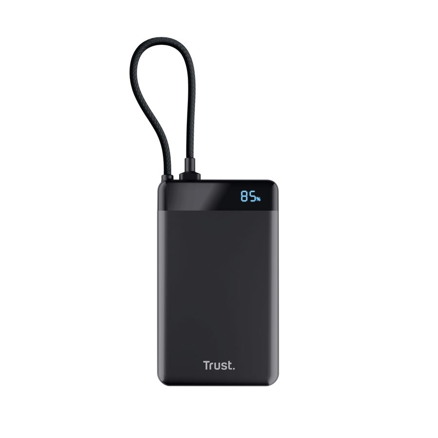 25880 - PowerBank Trust Fiera 10000mAh 20W 2xUSB-C PD 3.0/PPS con cable fijo para carga rpida Negro (25880)