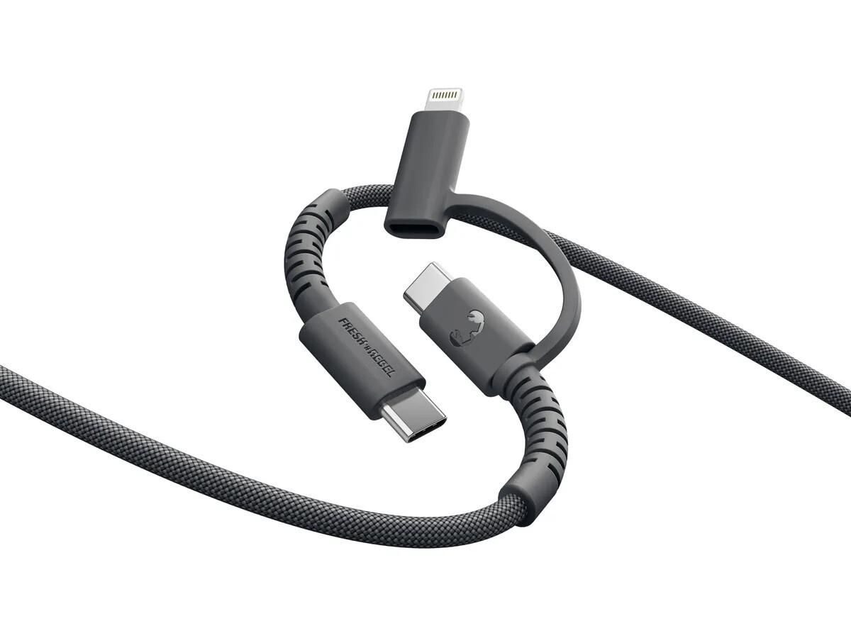 2CCL201SG - Cable Fresh N Rebel FlexWave Combo 2en1 USB-C a USB-C/Lightning 2m Gris Silicona Ultraflexible Dise�o Trenzado Duradero (2CCL201SG)