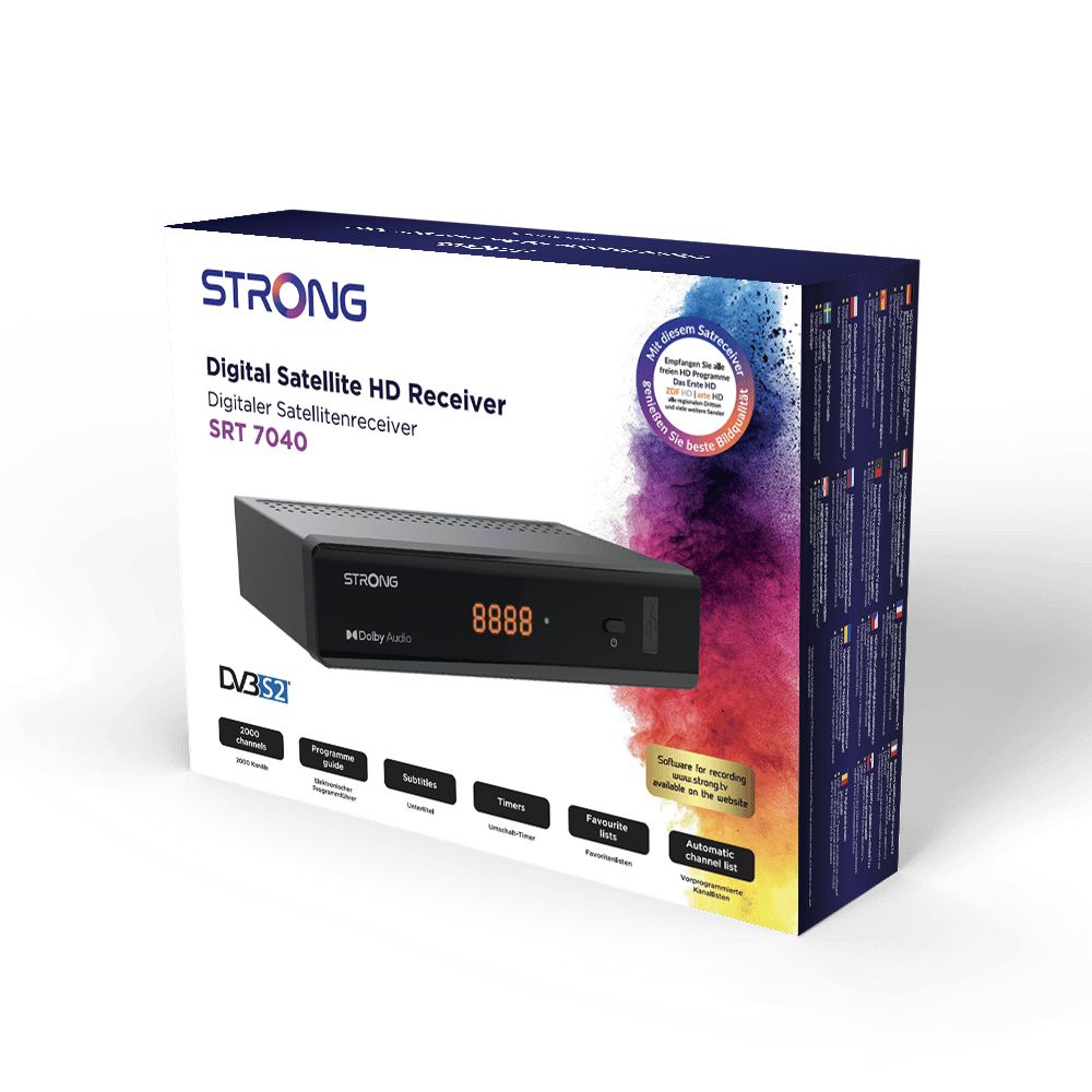 SRT7040 - Receptor TV Strong DV3S2 HD Audio Dolby USB HDMI con Mando Negro (SRT7040)