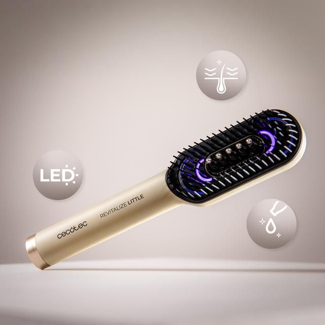 A01_EU01_116308 - Cepillo Reparador Cecotec HairCare Revitalize Little, con Luz LED, Aplicador de Serum y Masaje Vibratorio, Cuida, Repara y Estimula el Crecimiento del Cabello, 4 Luces LED, Tratamiento Capilar en Casa (A01_EU01_116308)