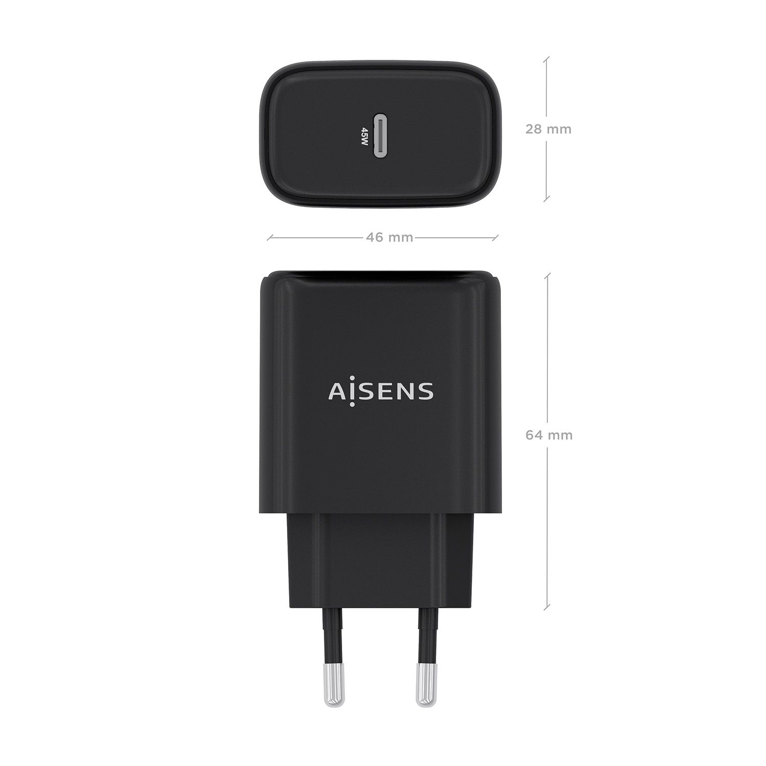 A110-0970 - Cargador de Pared AISENS GaN 45W PD 3.0 1xUSB-C Negro (A110-0970)