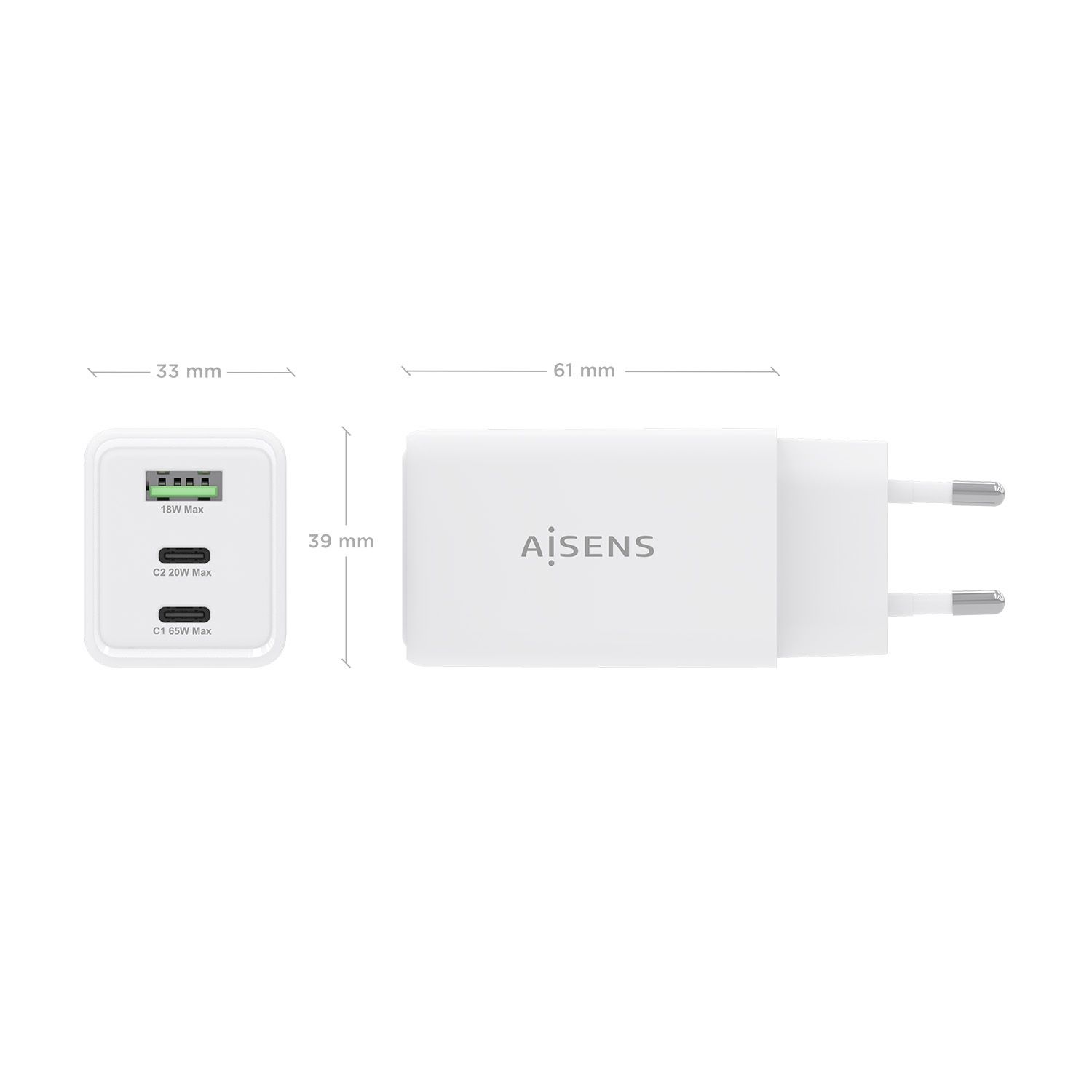 ASCH-65W3P072-W - Cargador de Pared Aisens GaN 2Usb-C 1Usb-A 65W Blanco (ASCH-65W3P072-W)