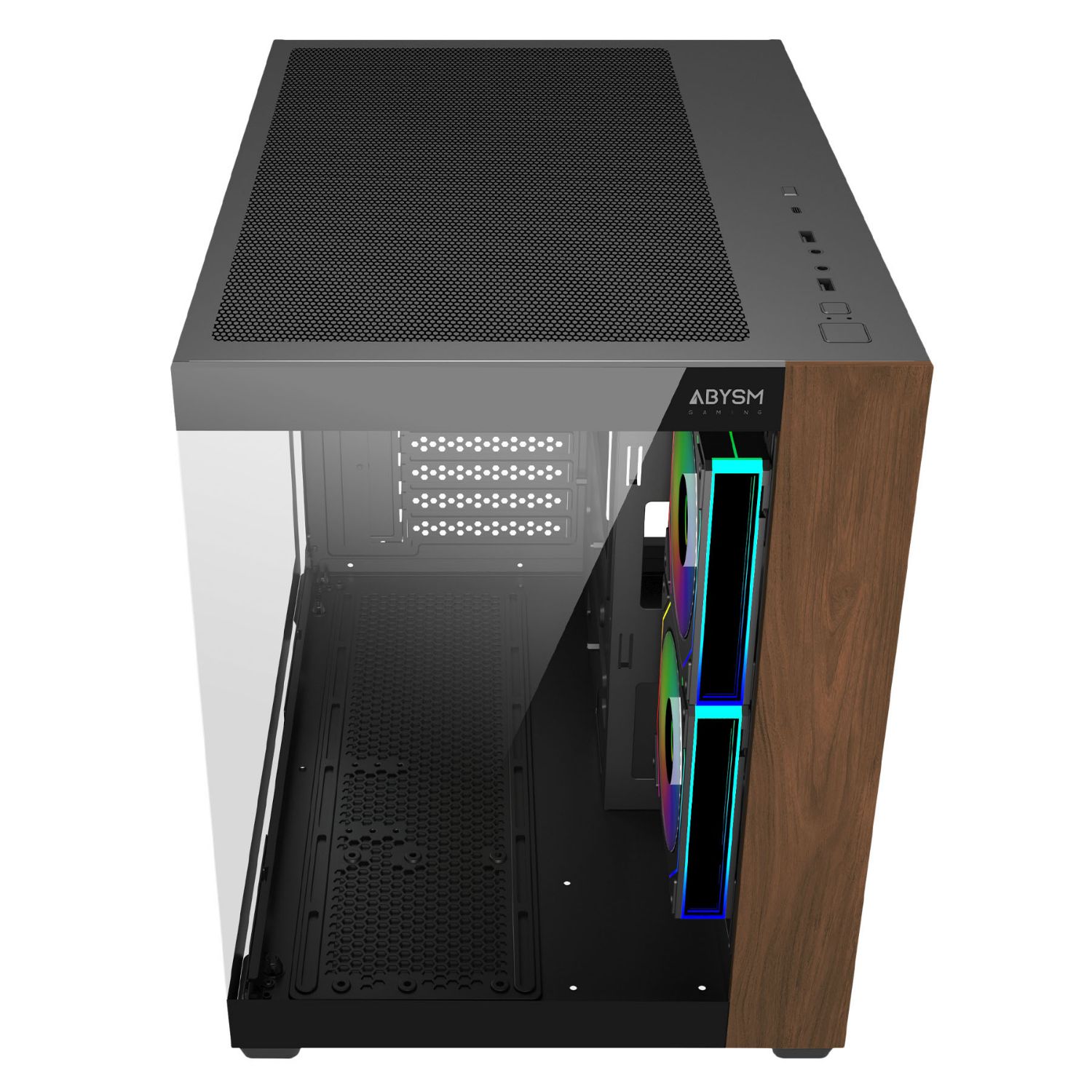 AB128535 - Caja Abysm Danube Sava Nature 285C Black, panel frontal con acabado de madera, 120mm, usb-C, ARGB, mATX (AB128535)