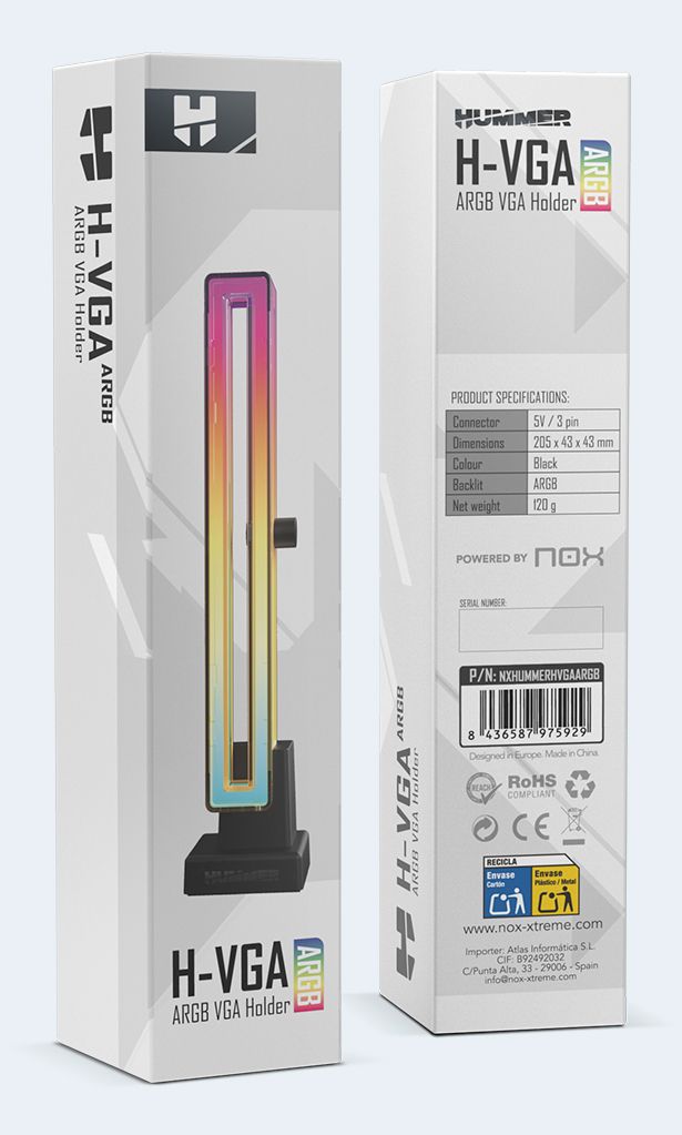 NXHUMMERHVGAARGB - Soporte para Tarjeta Gr�fica NOX HUMMER H-VGA iluminaci�n ARGB, Base magn�tica, Conector: 5V/3pines. (NXHUMMERHVGAARGB)