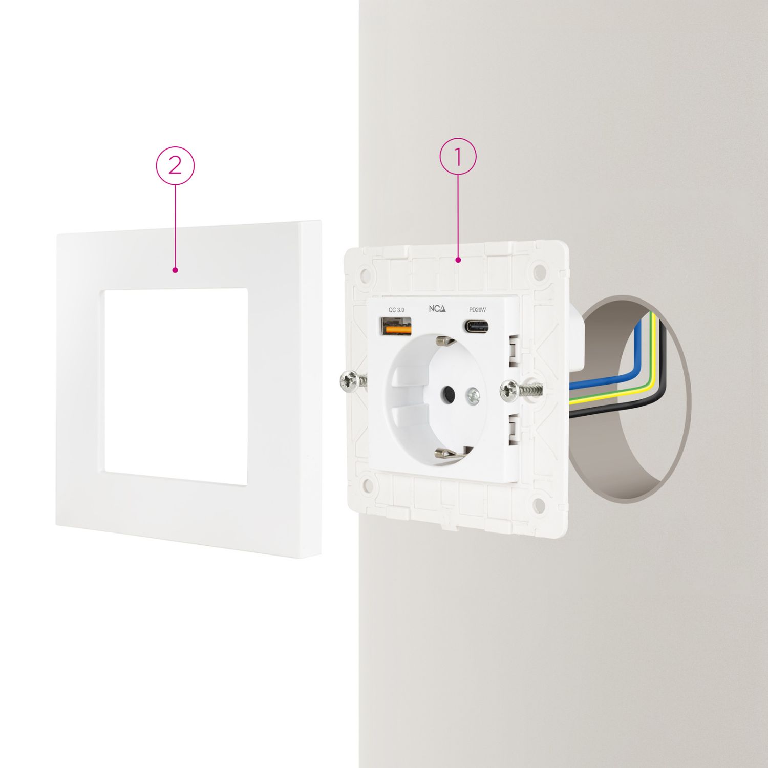 10.35.0011 - Enchufe de Pared Nanocable Schuko 1xUSB-A QC 3.0/1xUSB-C PD 20W Blanco (10.35.0011)