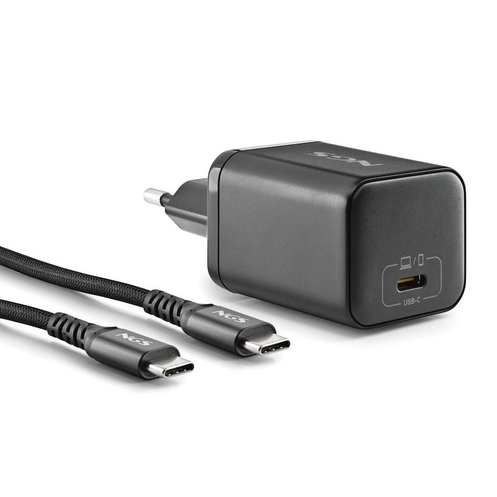 BUD65W-C - Cargador NGS GaN 65W 1Usb-C PD +cable Trenzado 1.5m, Negro. (BUD65W-C)