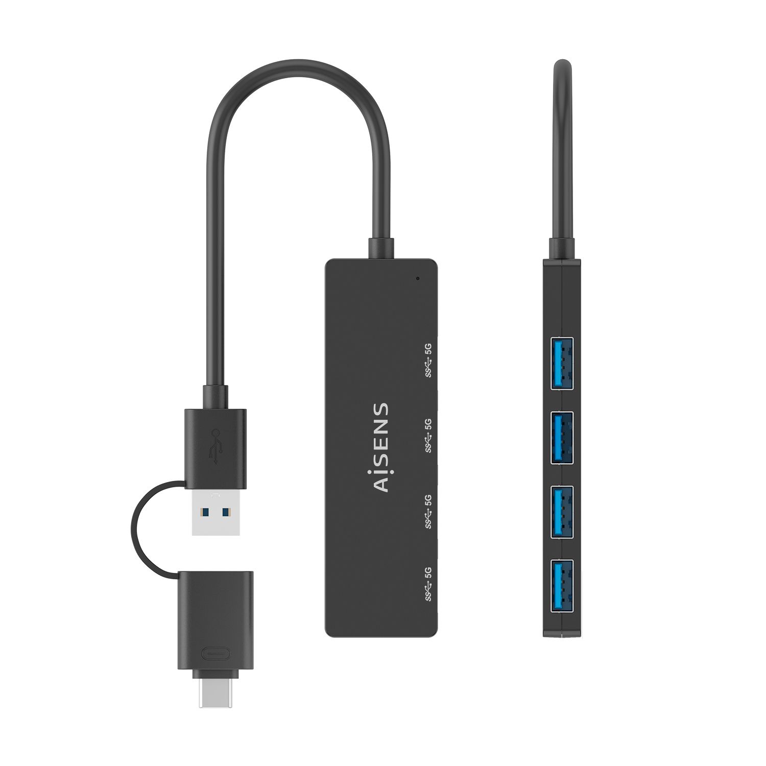 A109-0987 - Hub AISENS USB-A + Adaptador USB-C a 4xUSB-A 3.0 Negro (A109-0987)