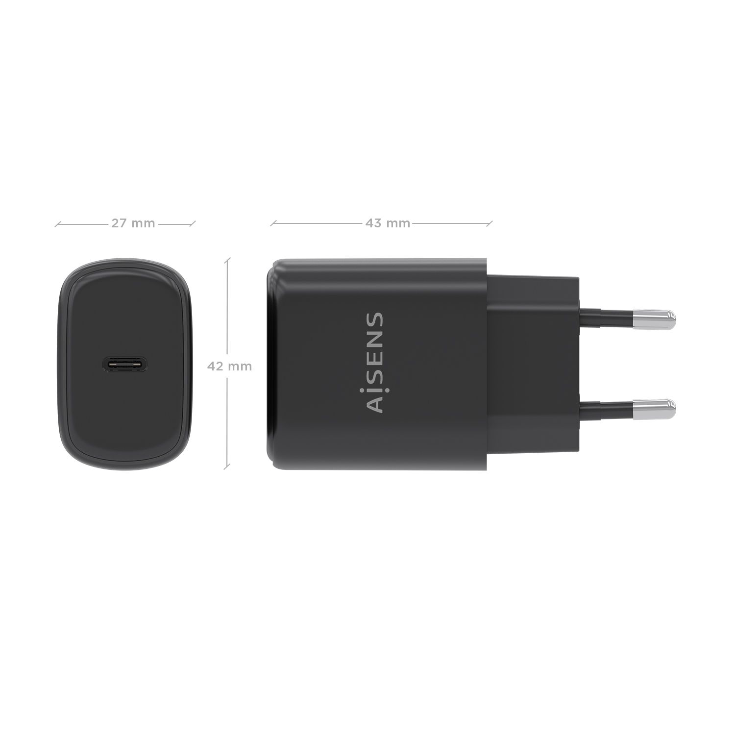 A110-0976 - Cargador de Pared AISENS GaN 1xUSB-C PD 3.0 QC 3.0 30W Negro (A110-0976)