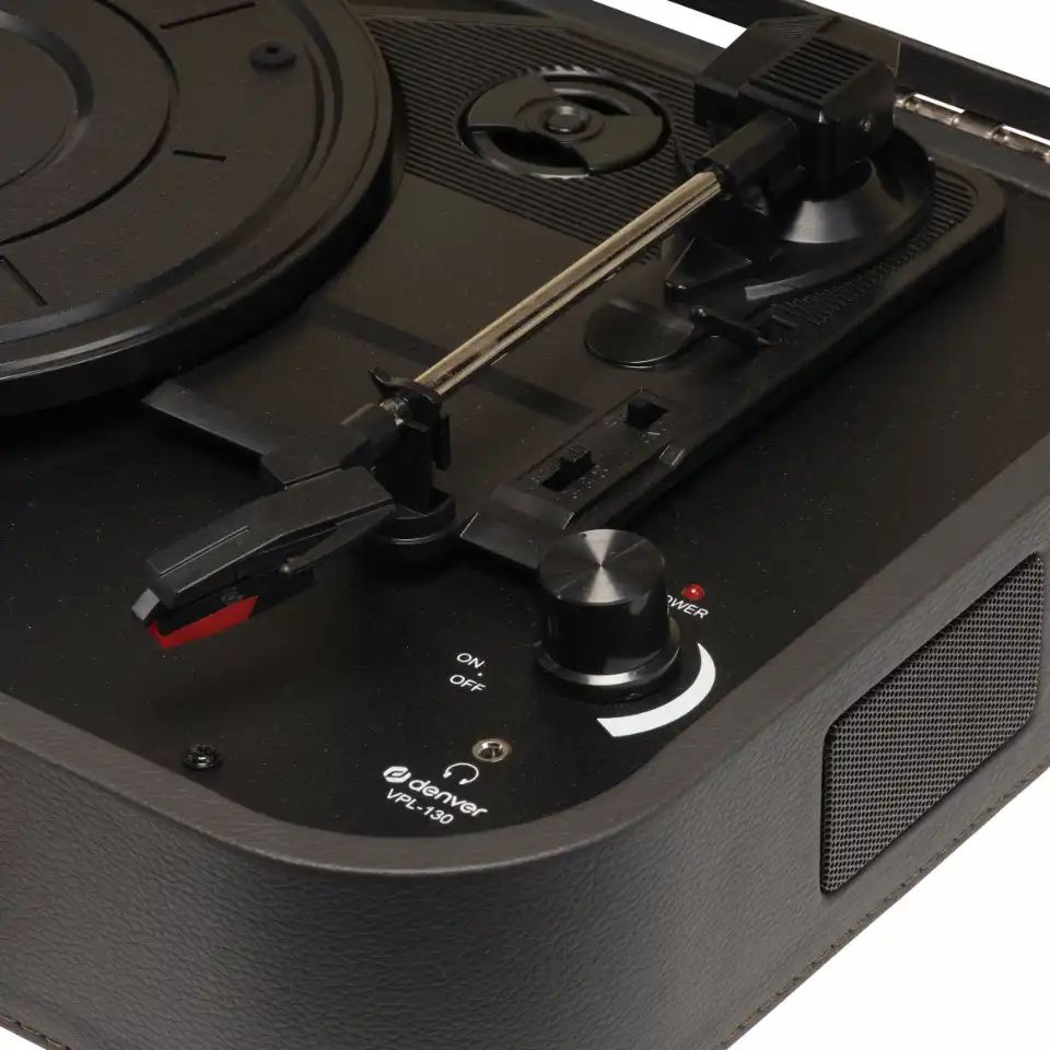 VPL-130DGR - Tocadiscos DENVER Tipo Maleta USB/3.5mm/AUX Altavoz Digitalizaci�n USB 33/45/78 rpm Negro (VPL-130DGR)