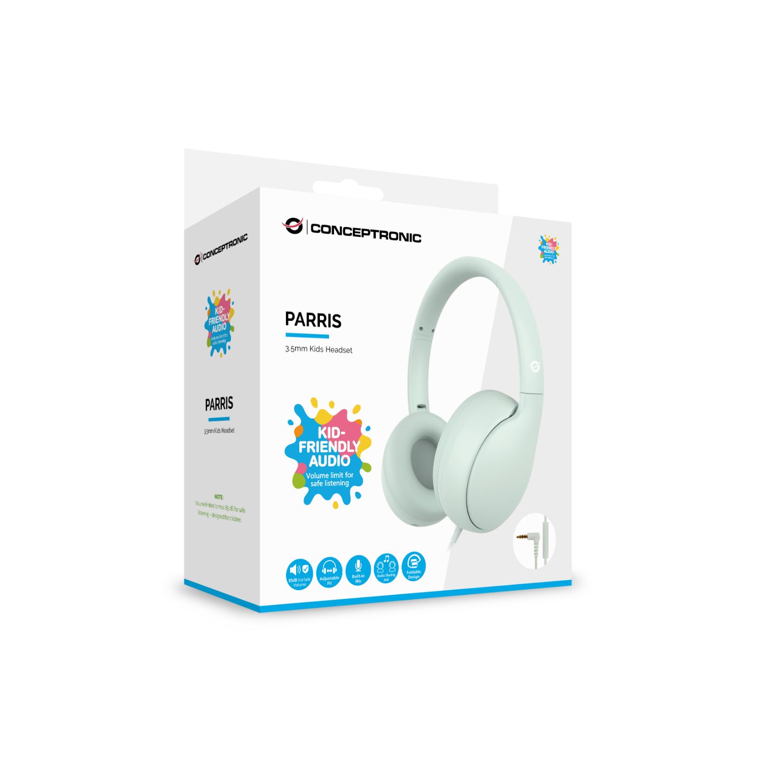PARRIS04GT - Auriculares Infantiles CONCEPTRONIC 2.0 Circumaurales Binaurales Plegables Micr�fono Integrado 3.5mm Cable Trenzado 1.6m Verde Claro (PARRIS04GT)