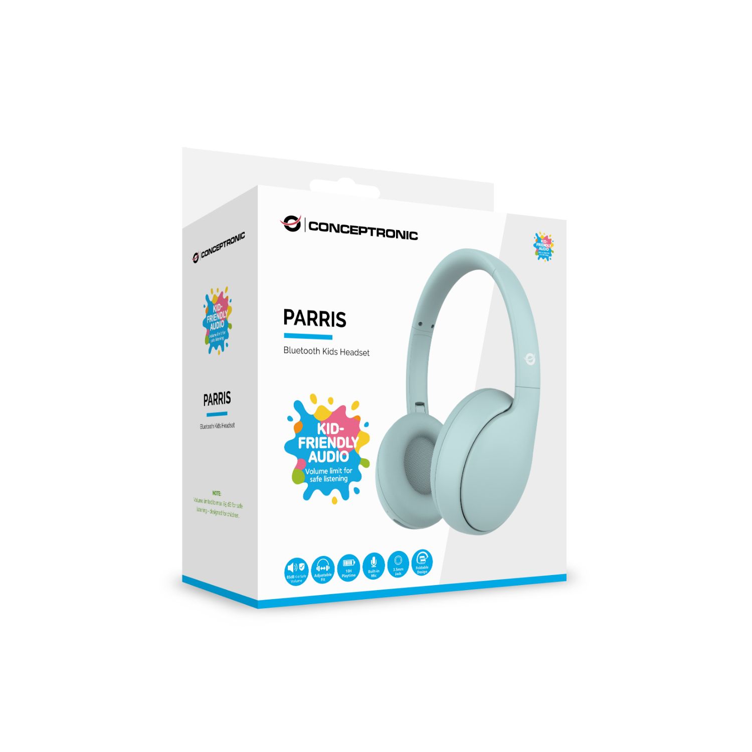 PARRIS04B - Auriculares Infantiles CONCEPTRONIC 2.0 Circumaurales Binaurales Plegables Micr�fono Integrado 3.5mm Carga USB-C Azul Claro (PARRIS04B)