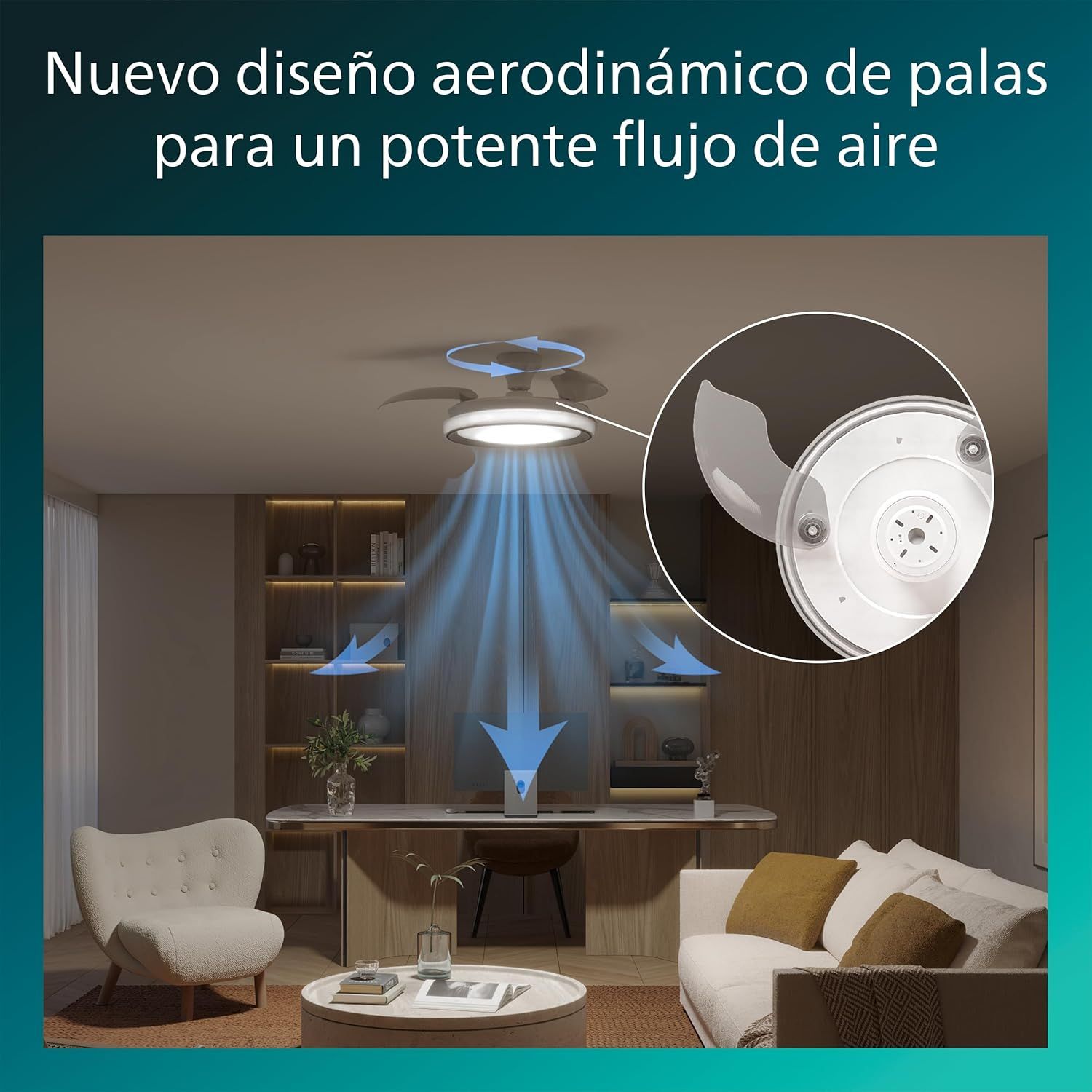 929004750001 - Ventilador Techo Philips Bliss luz LED 2700-6500K, aspas retr�ctiles, Blanco. (929004750001)