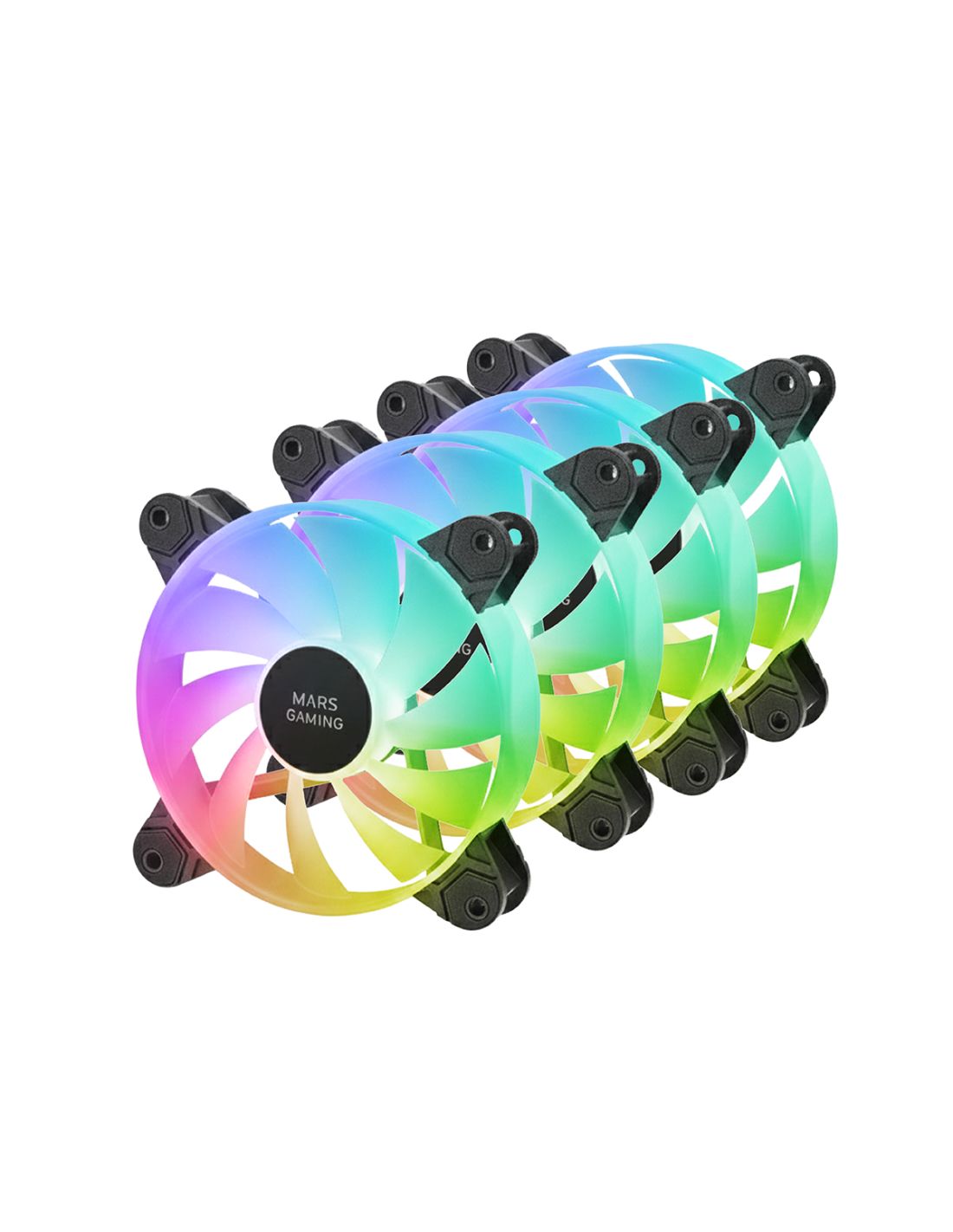 MF4A - Ventiladores Mars Gaming 4x120mm ARGB Rainbow Doble Conector 5V 3pin Negro (MF4A)