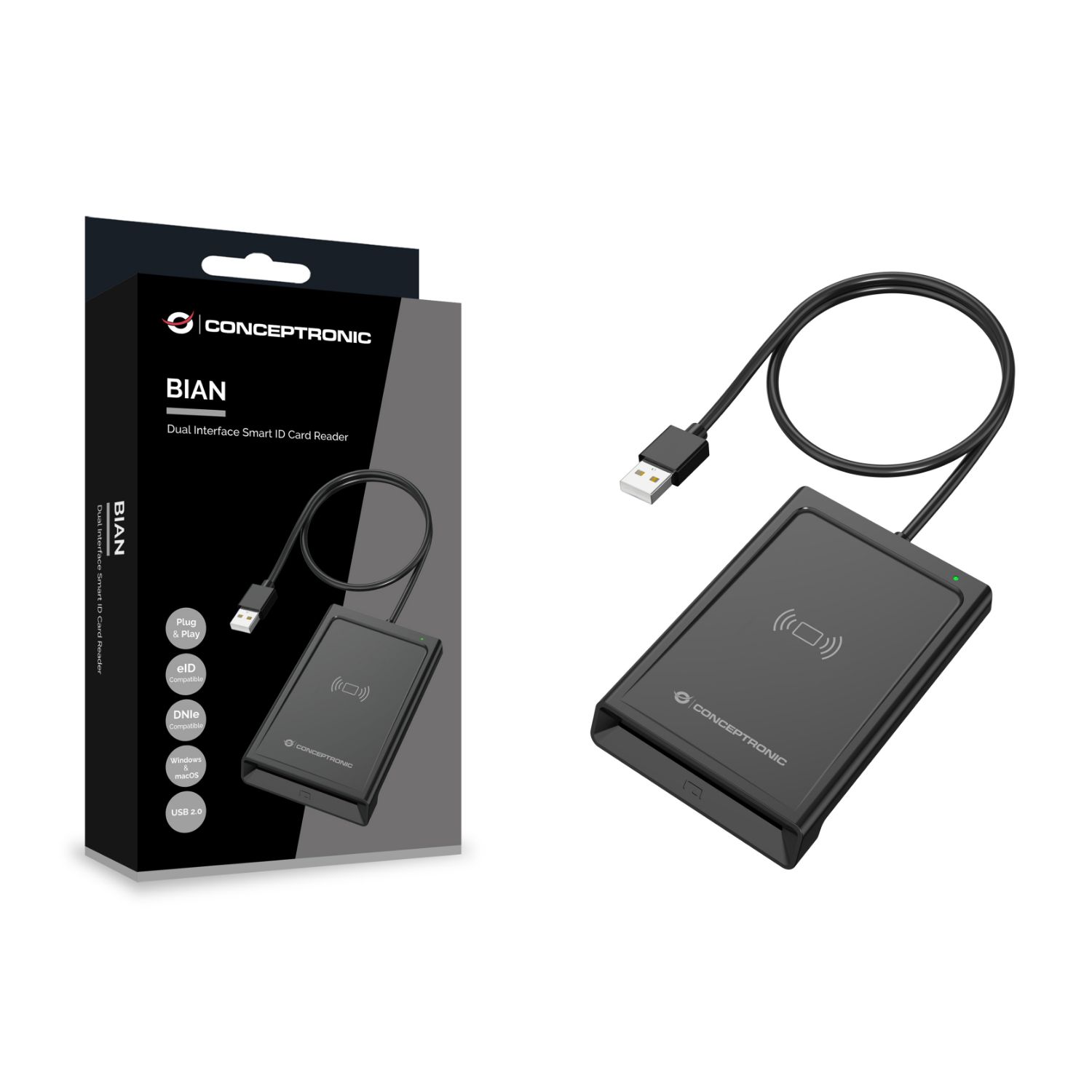 BIAN11B - Lector de Tarjetas CONCEPTRONIC NFC USB 2.0 Negro (BIAN11B)