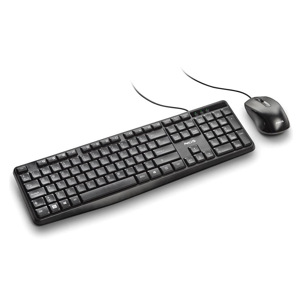 COCOAKITV2SPANISH - Kit Teclado + Rat�n NGS V2 QWERTY USB �ptico Ambidextro 1000dpi Negro (COCOAKITV2SPANISH)