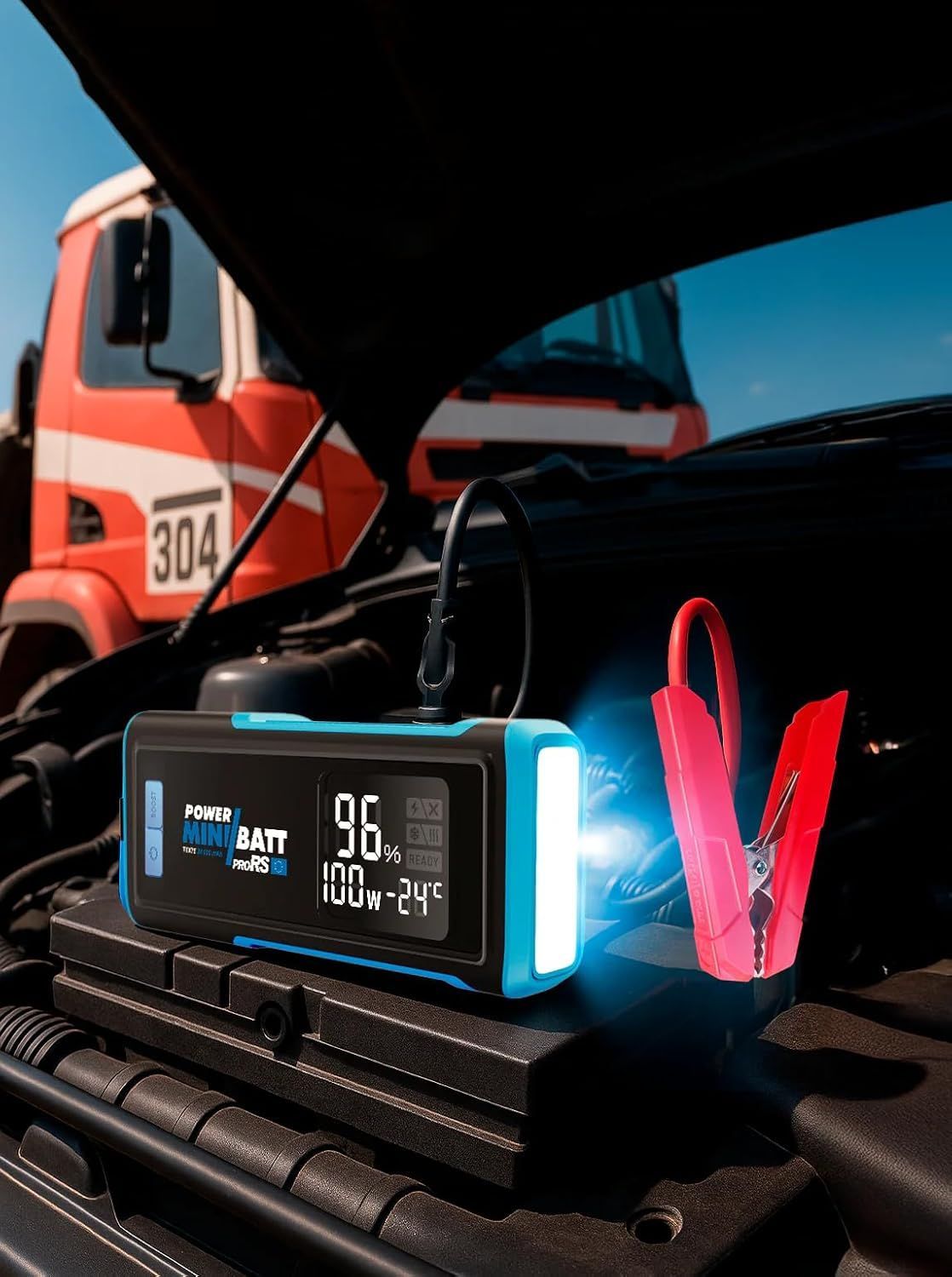 MB-PRORS - Arrancador MiniBatt 24000mAh + Tester intergado, para Motores Gasolina y di�sel hasta 8.000CC, Powerbank profesional PD 100W con salida Usb-C. linterna LED. (MB-PRORS)