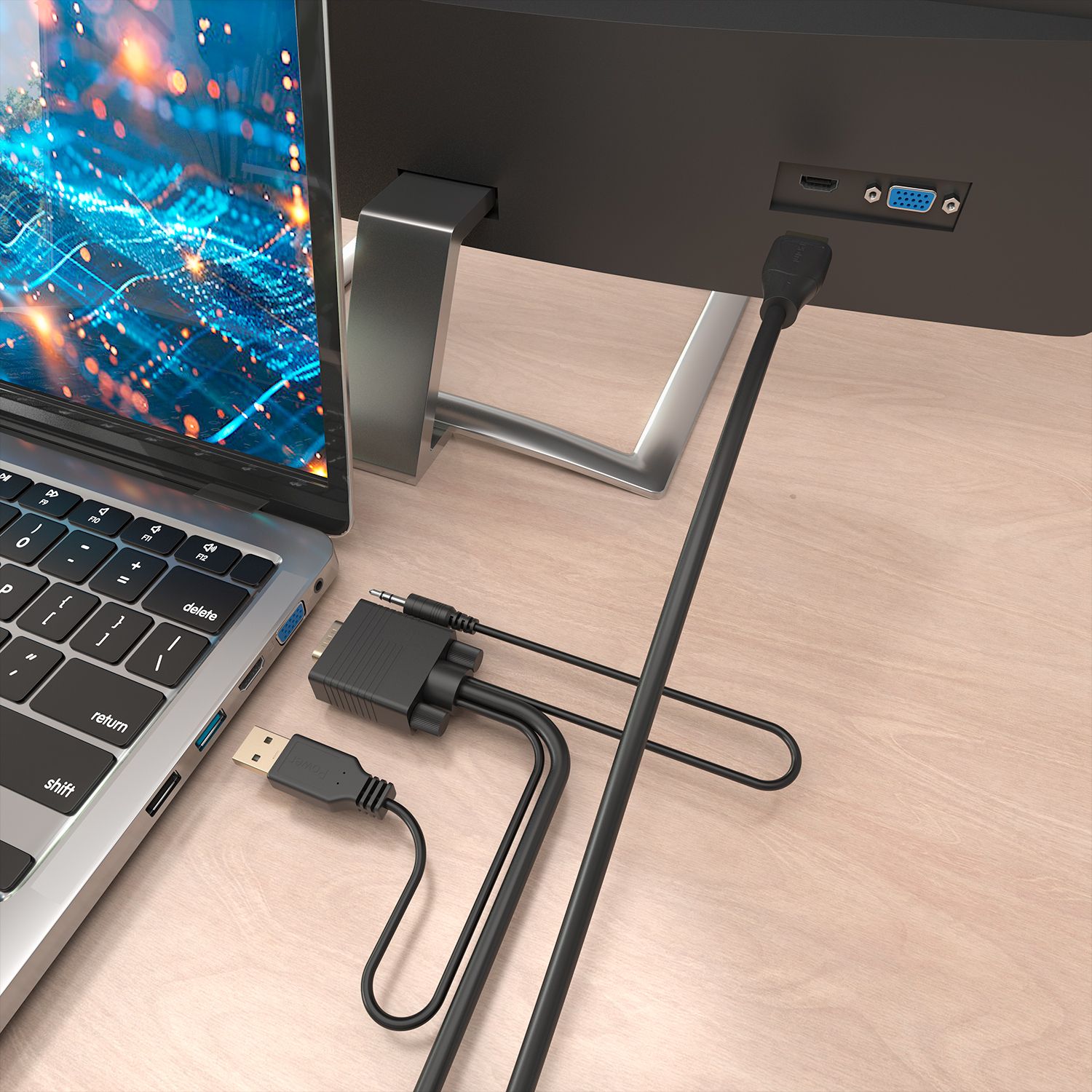 A115-1007 - Conversor AISENS VGA+USB-A+3.5mm/M a HDMI A/M 1m Negro (A115-1007)