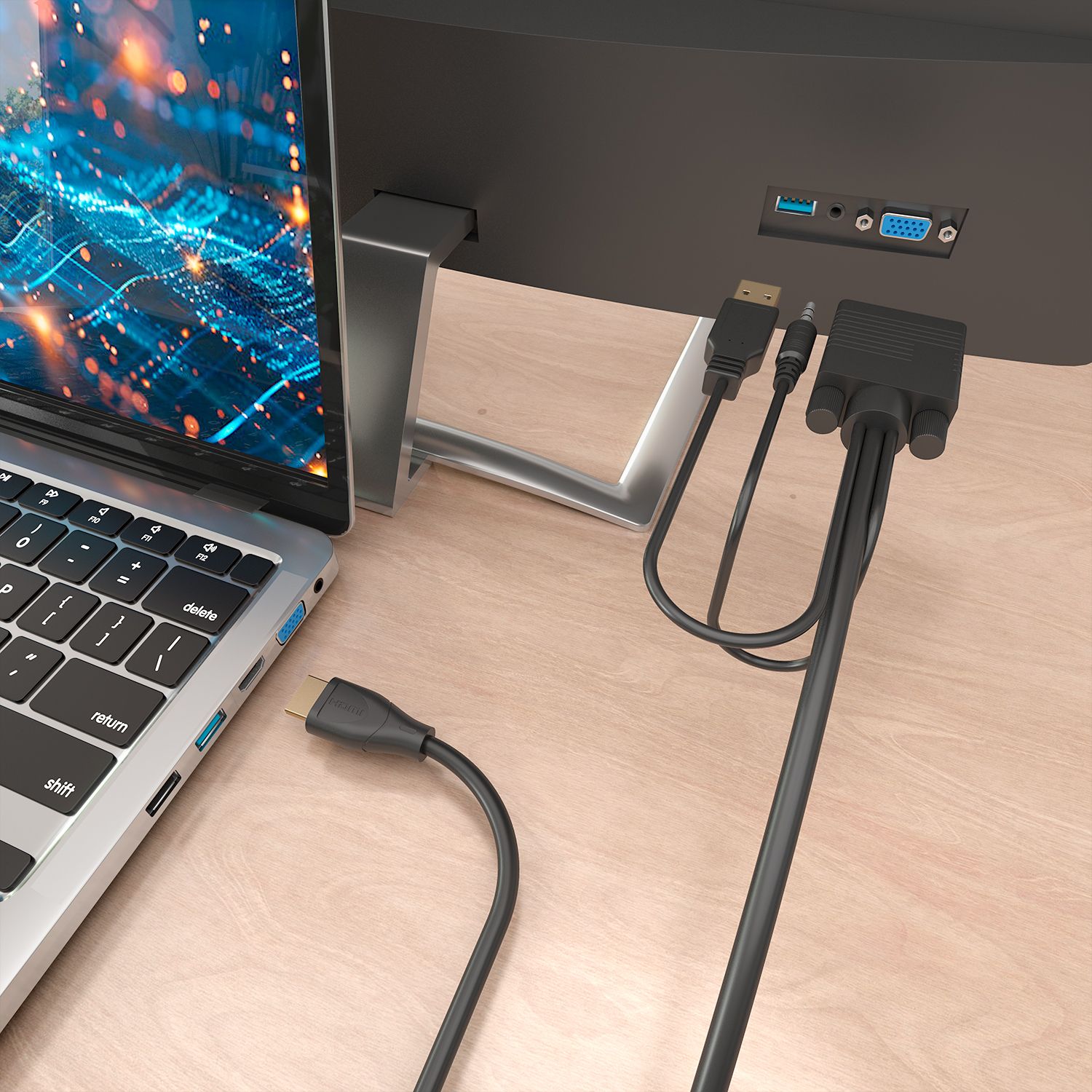 A122-1013 - Conversor AISENS HDMI A/M a VGA/M+3.5mm/M+USB-A/M 1m Negro (A122-1013)