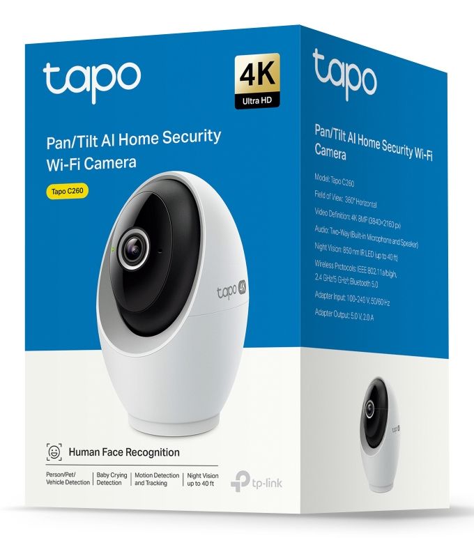 TAPO C260 - C�mara IP TP-Link 4K 8mp H.264 Sensor CMOS WiFi 4 Bluetooth Visi�n Nocturna/IR 12m Interior Techo/Pared-Escritorio Blanco (Tapo C260)