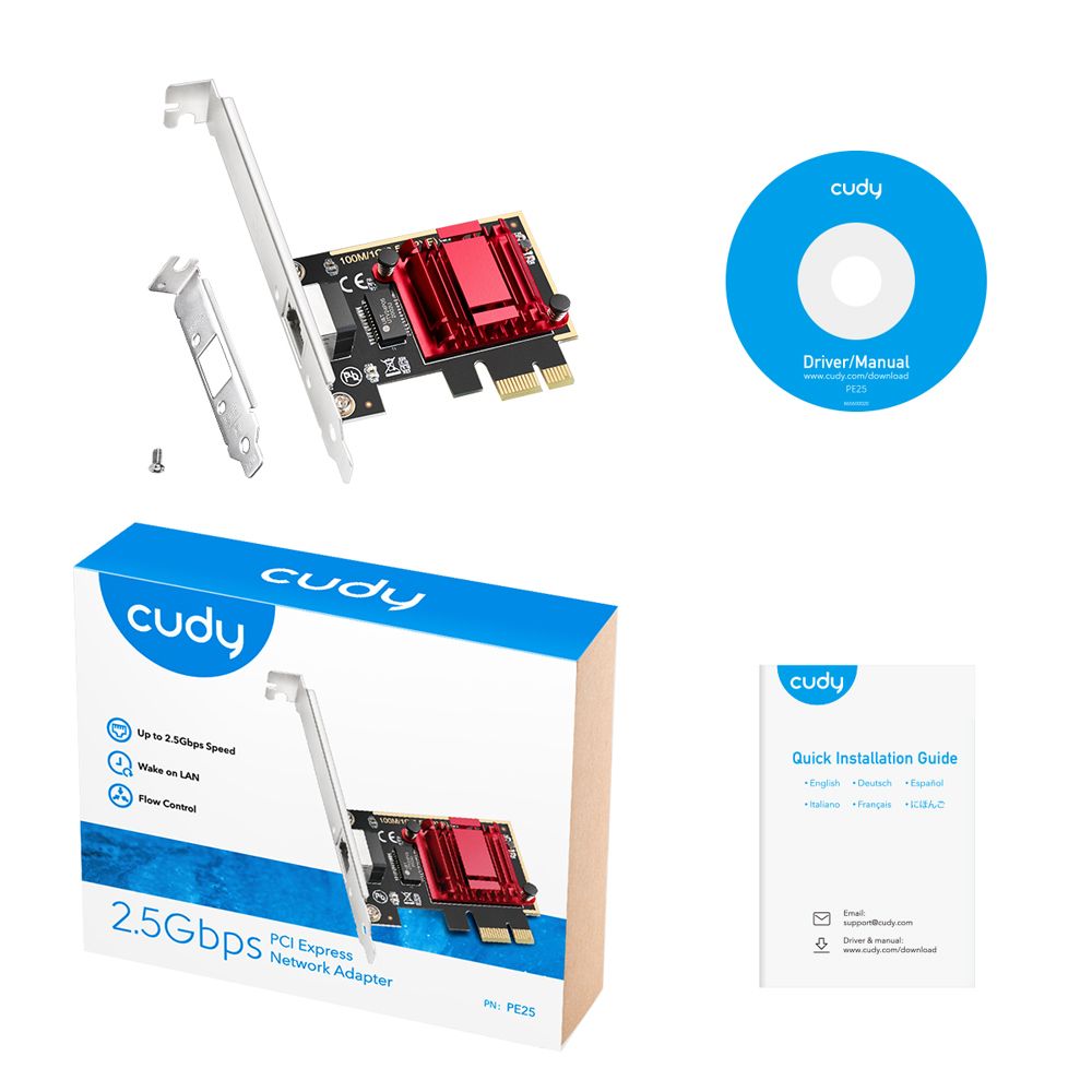 PE25 - Adaptador de Red CUDY PCIe 1xRJ45 Ethernet LAN 2.5 GbE PC/Servidor (PE25)