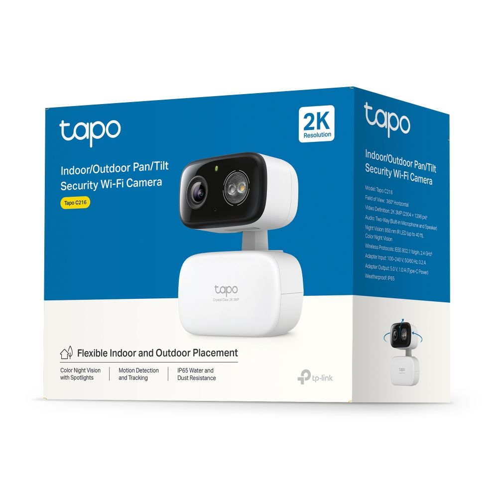 TAPO C216 - C�mara IP TP-Link 3mp 360� Sensor CMOS MicroSD 512Gb WiFi Bluetooth Ethernet Visi�n Nocturna IR/12m Interior/Exterior Techo/Pared/Escritorio Blanca (TAPO C216)